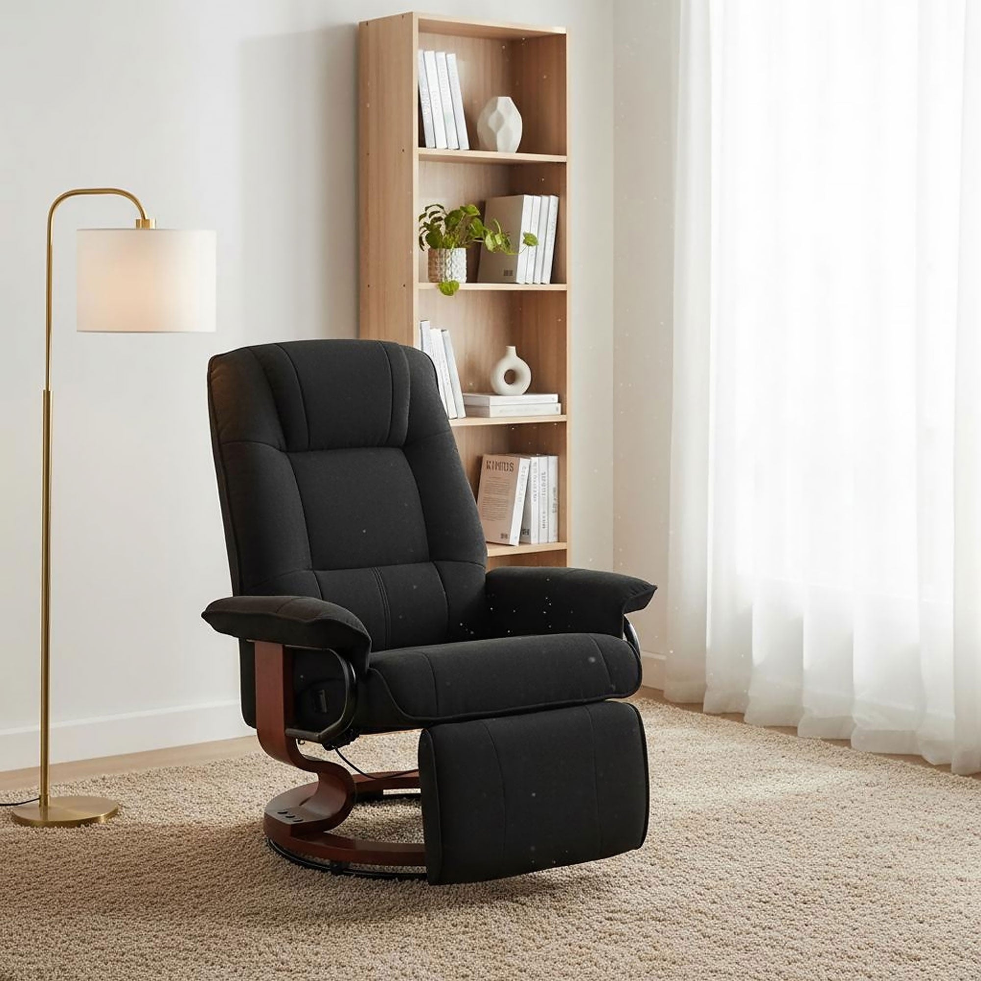 Manual Recliner Chair with Linen-Like Upholstered & Wooden Base for Living Room, Black - HOMCOM