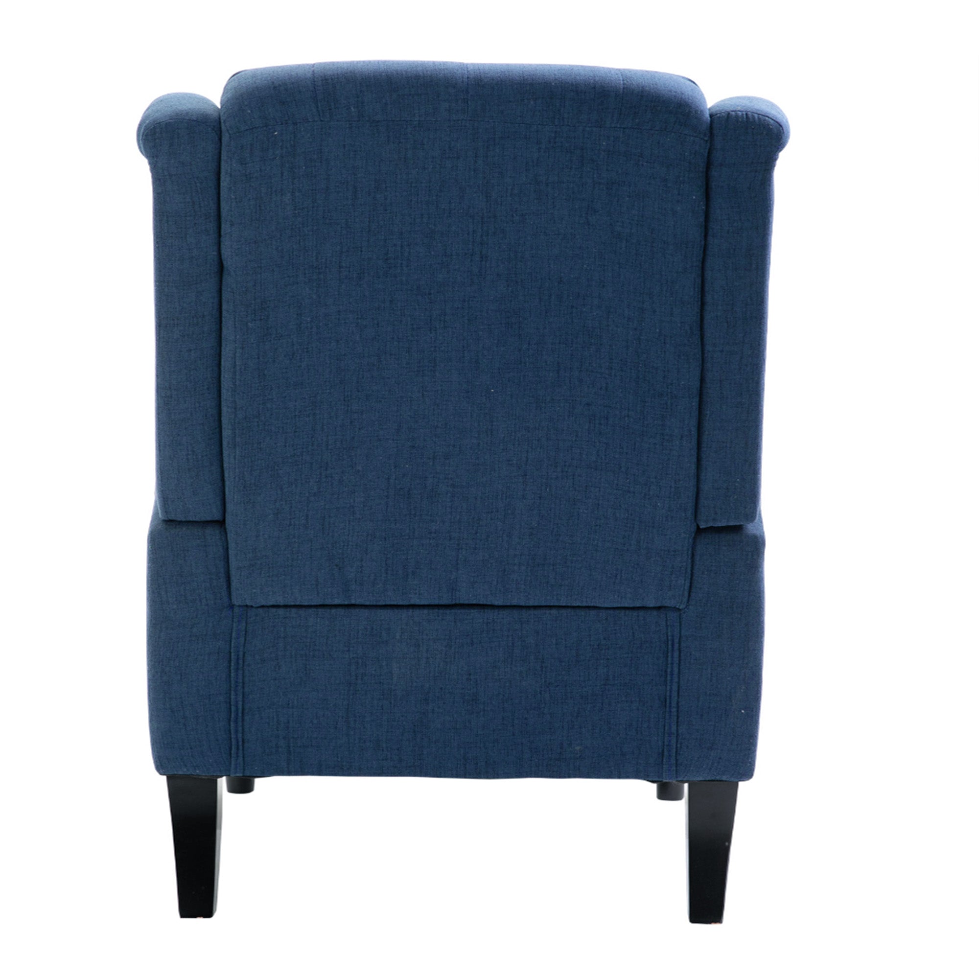 Mid-Century Accent Chair w/ High Wingback, Button-Tufted Fabric & Retro Wood Legs, Blue