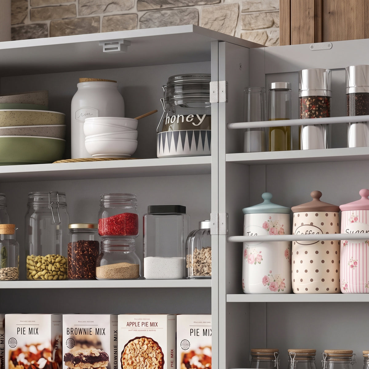 Order Pantry 2-Piece Cabinet Set with 41" and 65" Kitchen Storage Cabinets,Grey