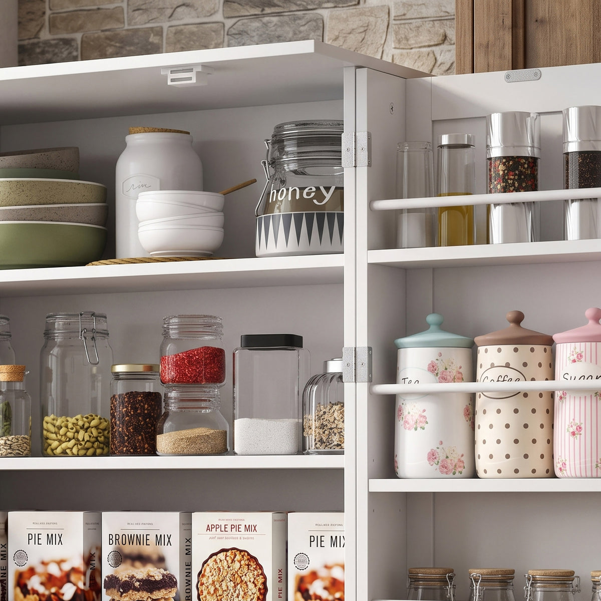 Order Pantry 2-Piece Cabinet Set with 41" and 65" Kitchen Storage Cabinets,White