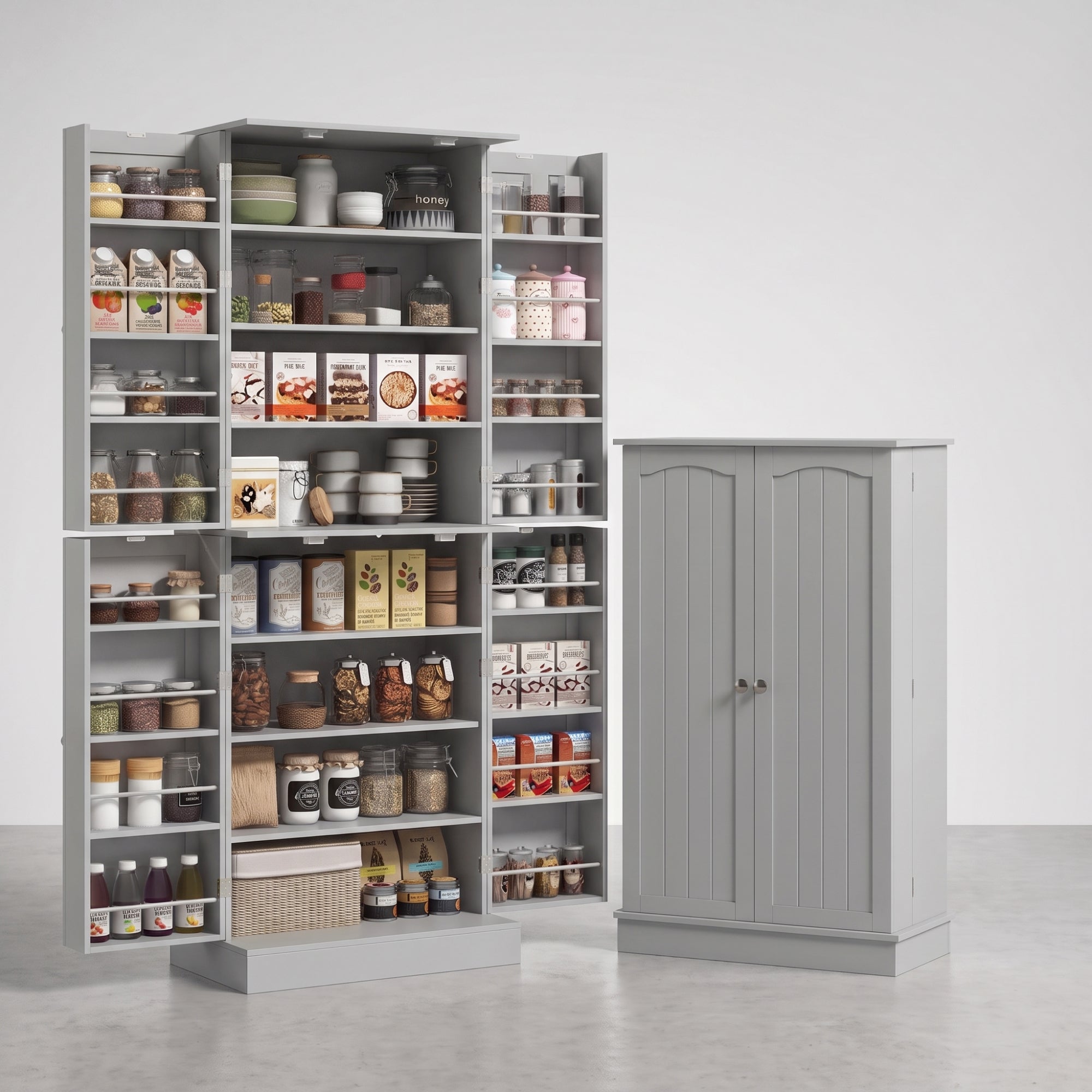 Order Pantry 2-Piece Cabinet Set with 41" and 65" Kitchen Storage Cabinets,Grey