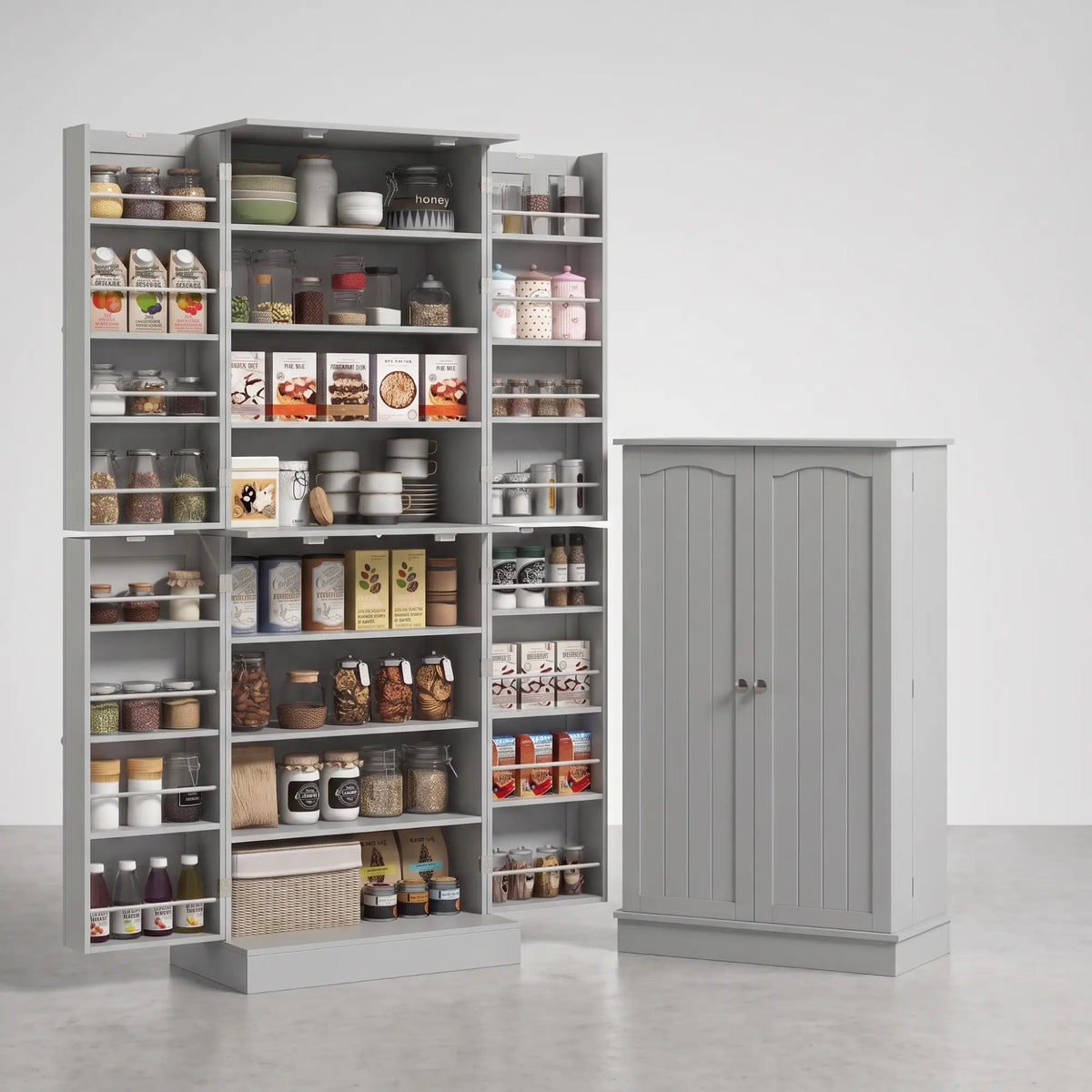 BELORA 2-Piece Pantry Cabinet Set with 41" and 65" Kitchen Storage Cabinets,Grey