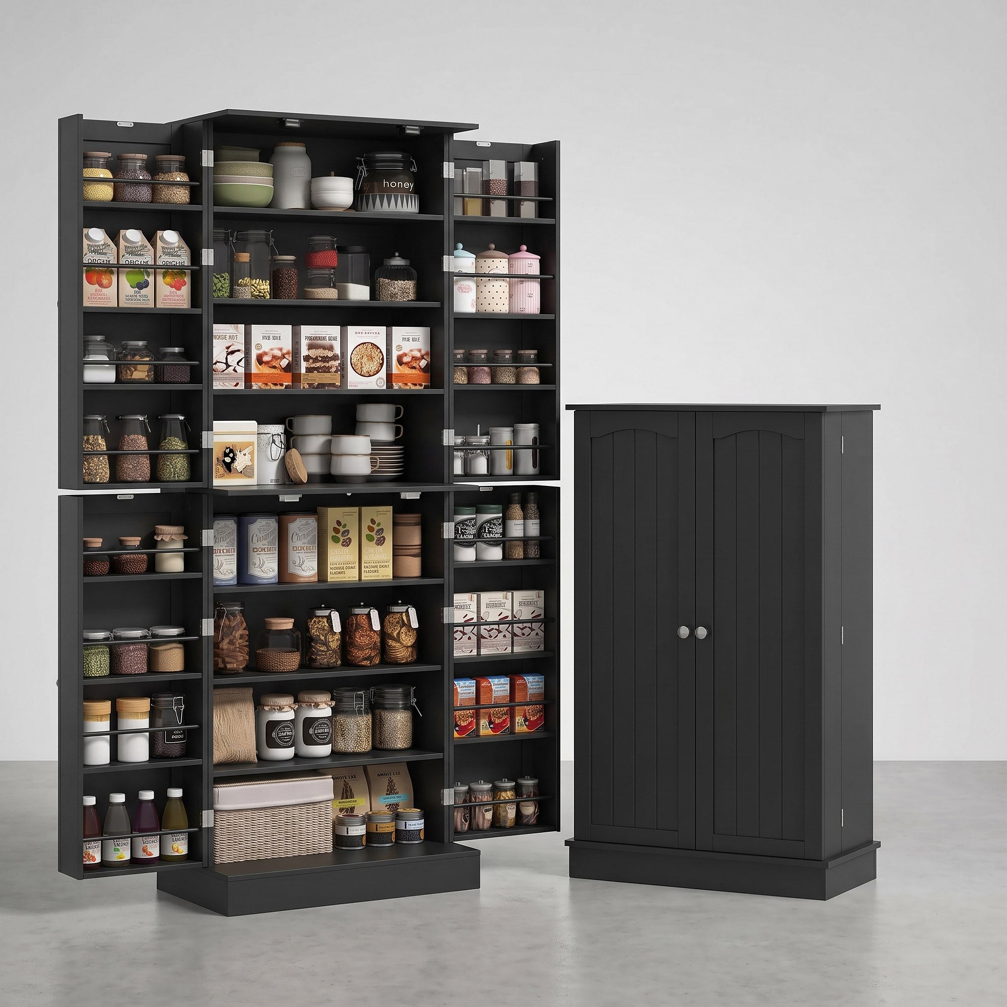 Order Pantry 2-Piece Cabinet Set with 41" and 65" Kitchen Storage Cabinets,Black