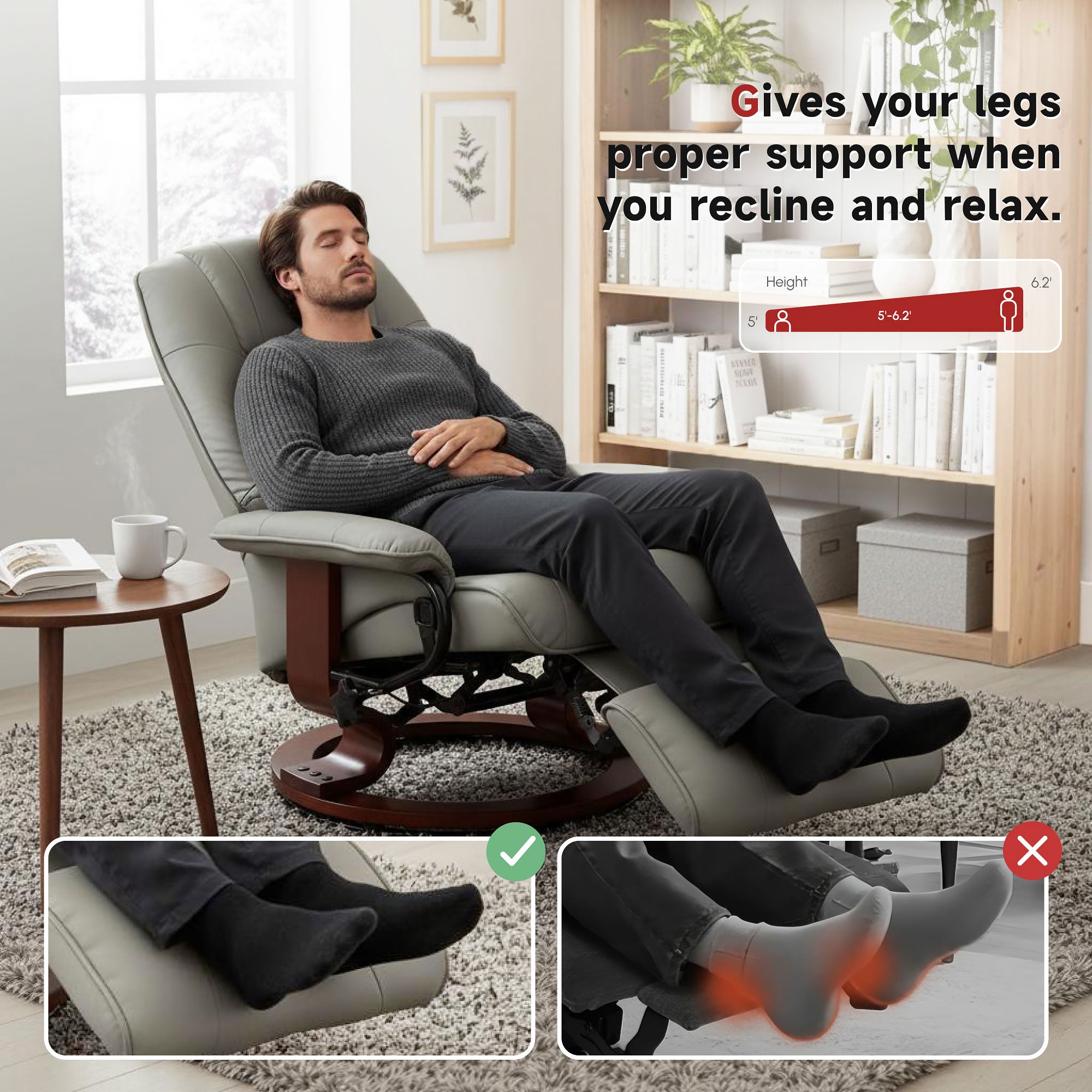 EaseRest Faux Leather Recliner Chair, Swivel Recliner w/ Footrest, Armrest & Wood Base, Gray - HOMCOM