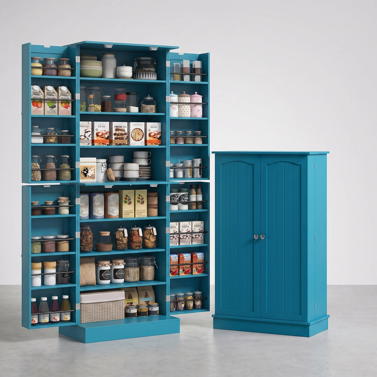 Order Pantry 2-Piece Cabinet Set with 41" and 65" Kitchen Storage Cabinets,Blue