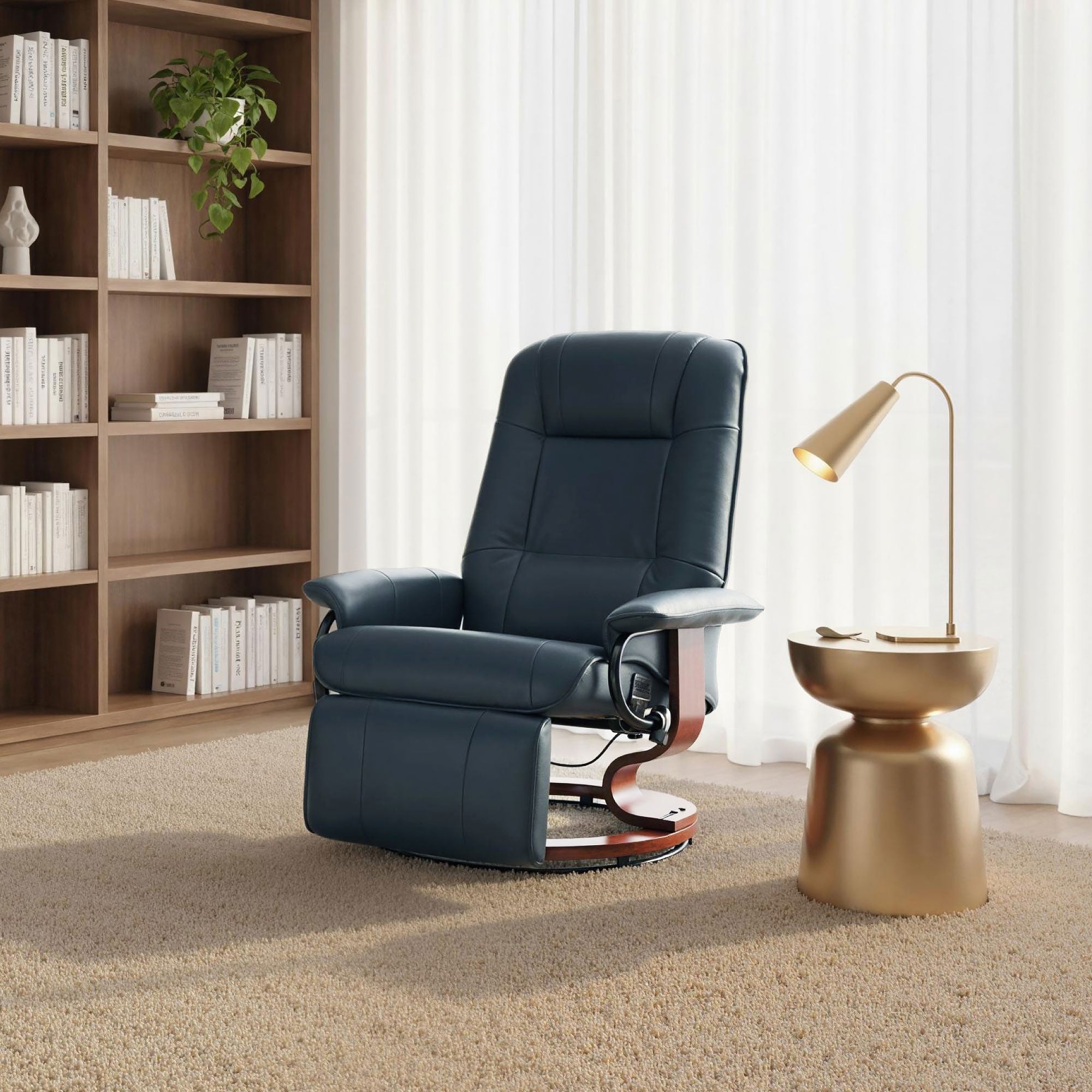 EaseRest Faux Leather Recliner Chair, Swivel Recliner w/ Footrest, Armrest & Wood Base, Blue - HOMCOM