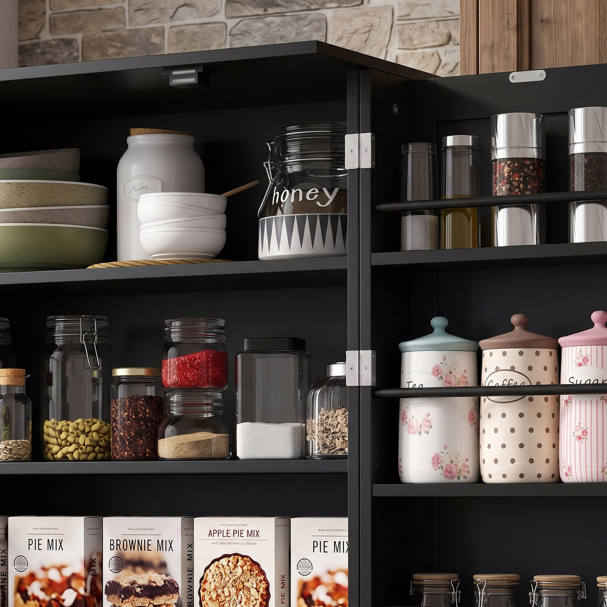 Order Pantry 2-Piece Cabinet Set with 41" and 65" Kitchen Storage Cabinets,Black