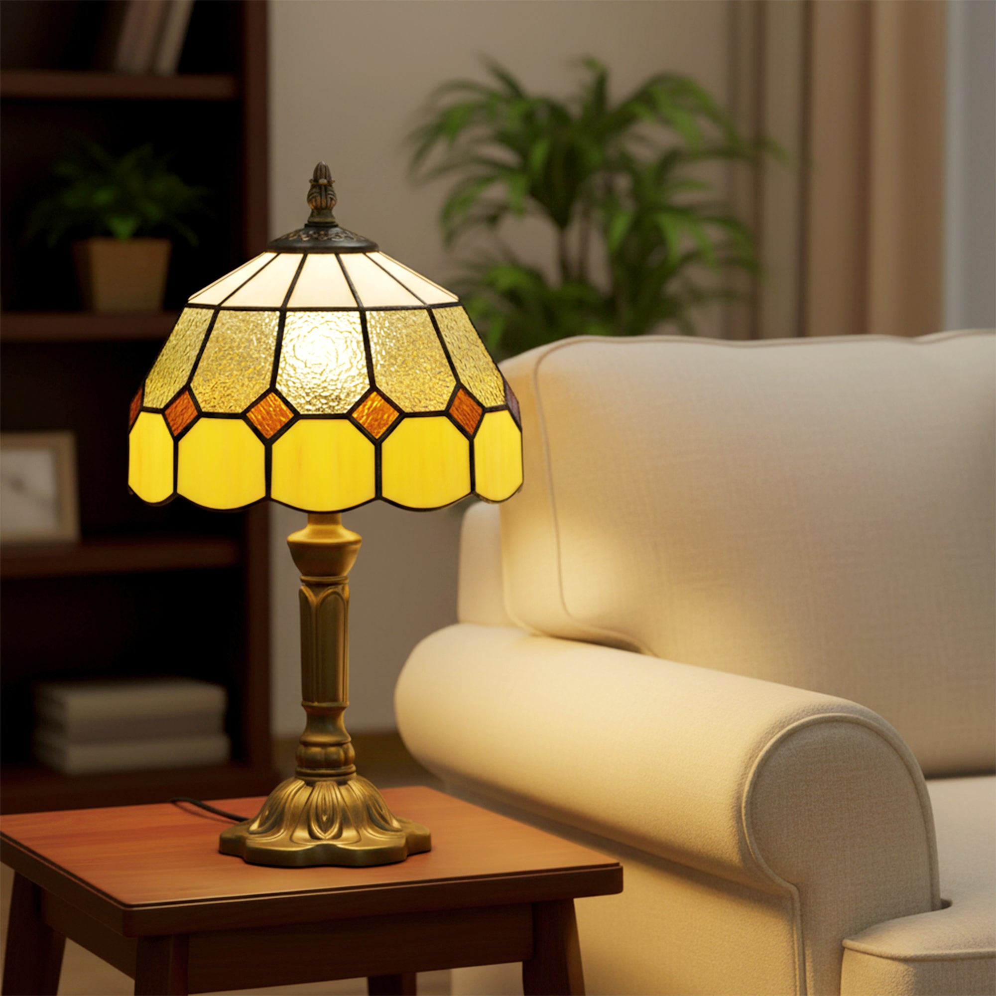 Handmade Stained Glass Table Lamp, Tiffany-Style Bedside Lamp for Bedroom, Living room, Home, Nightstand, Decorative Night Light, Orange