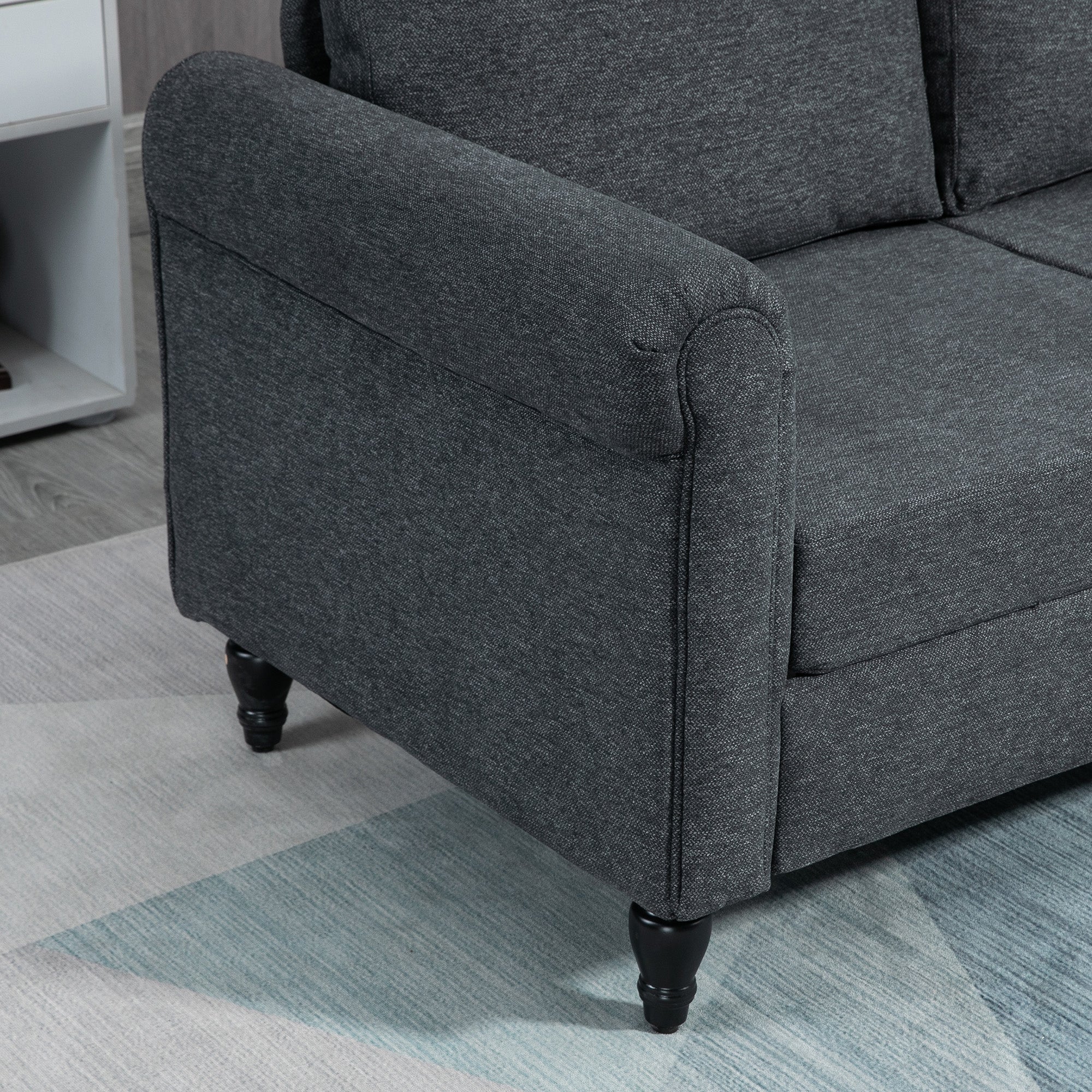 HOMCOM Vintage Loveseat, Upholstered Love Seat Furniture, Fabric 2 Seater Sofa with Rolled Arms, Gourd-Shaped Rubber Wood Legs, Dark Grey