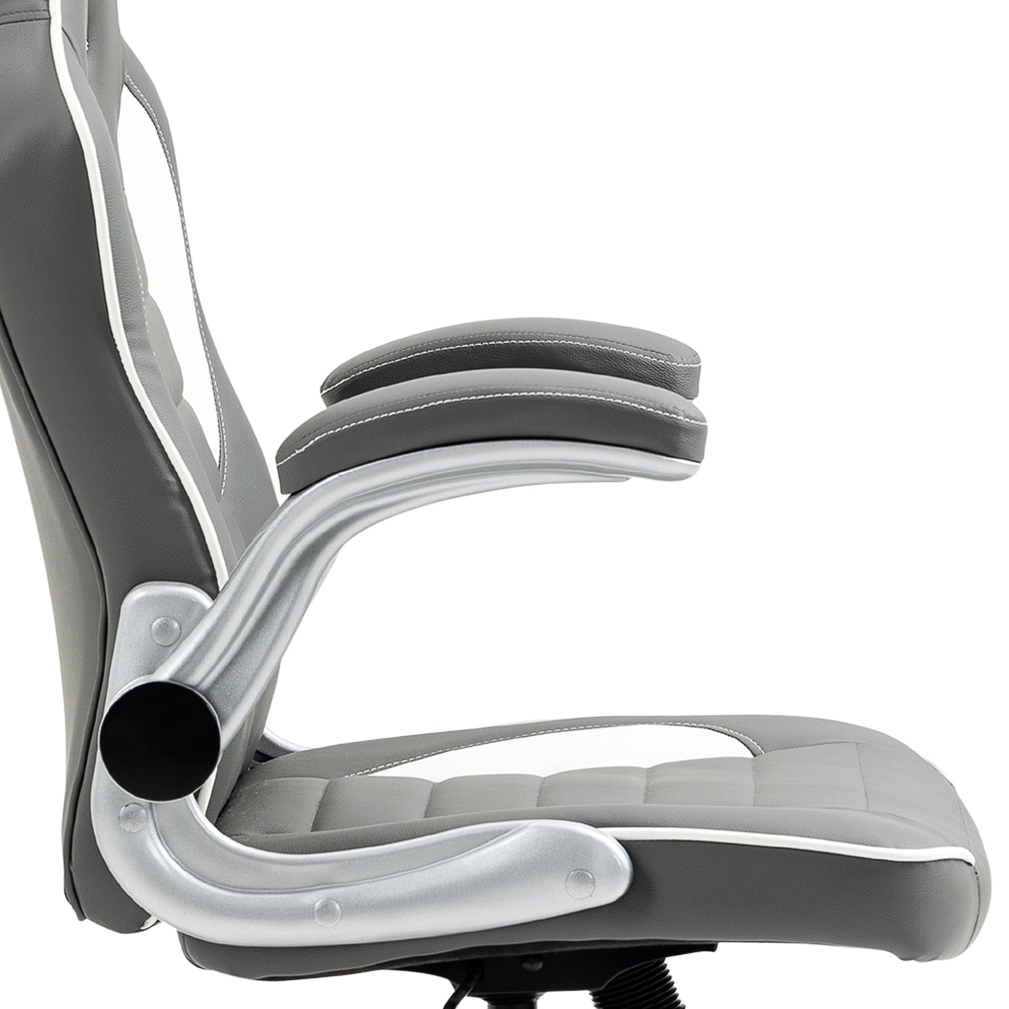 Vinsetto Computer Gaming Chair, Office Desk Swivel Chair, PU Leather Racing Chair with 90° Flip-up Armrest, Adjustable Height and Rolling Wheels, Grey