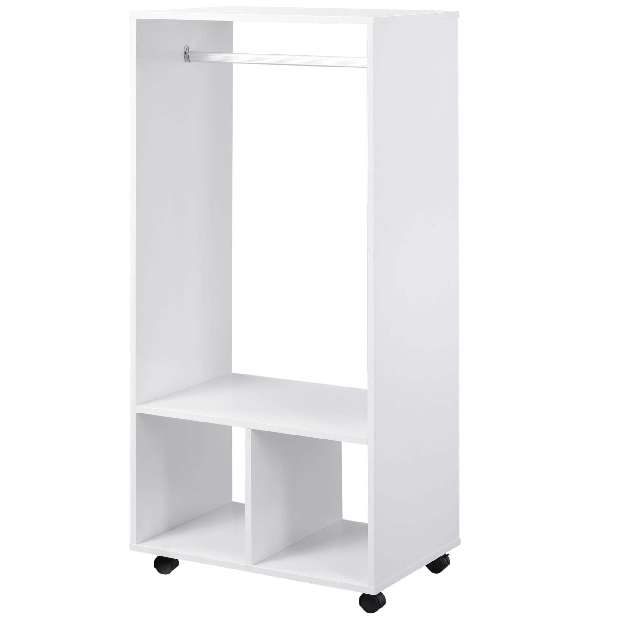HOMCOM Open Wardrobe for Bedroom, Small Wardrobe on Wheels with Clothes Rail, Storage Shelves, Mobile Garment Rack for Clothes Storage, Cloakroom, Hallway, White