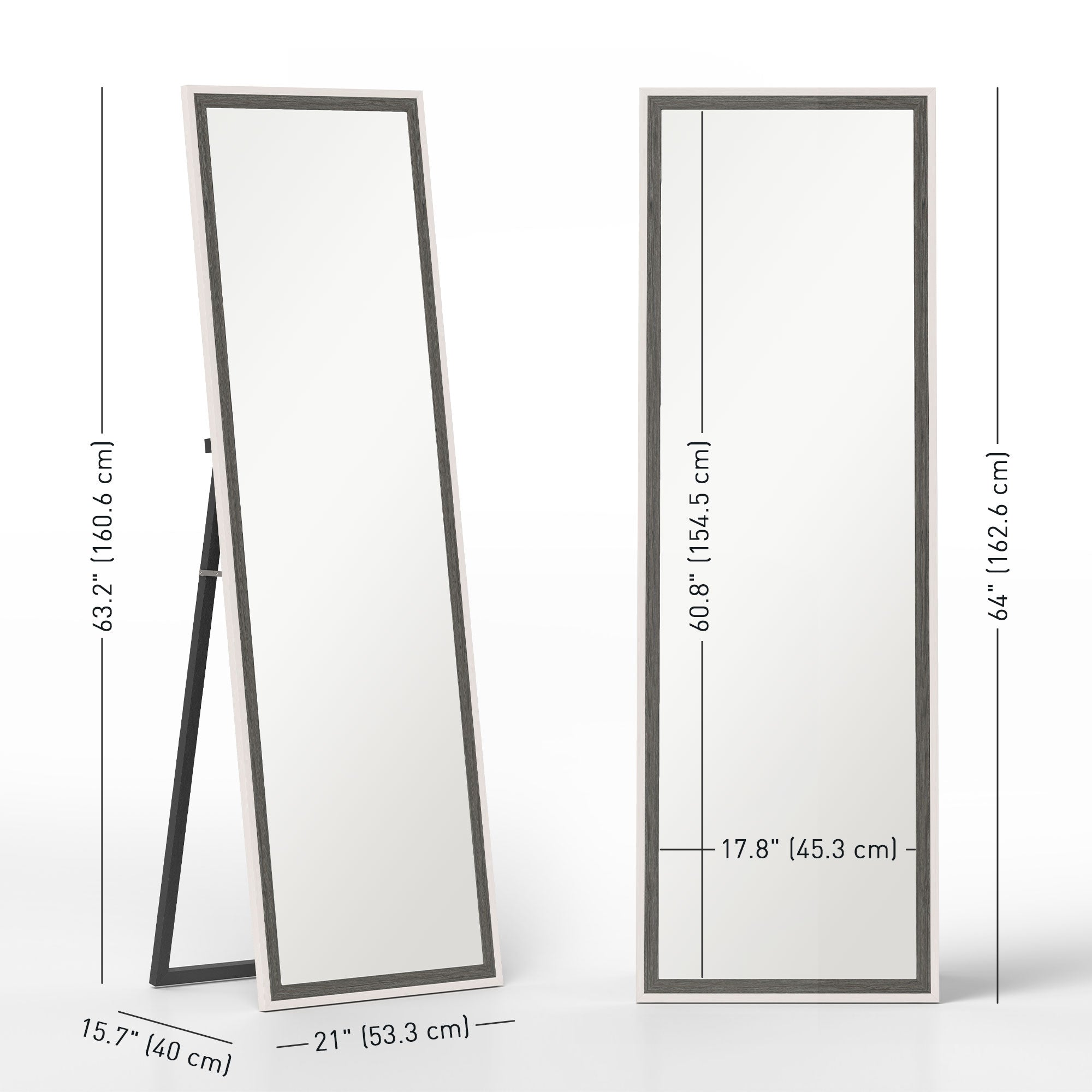 HOMCOM Full Length Mirror, 64" x 21" Full Body Mirror with Frame, Free Standing, Leaning or Wall Mirror for Bedroom, Living Room, Grey Wood Grain