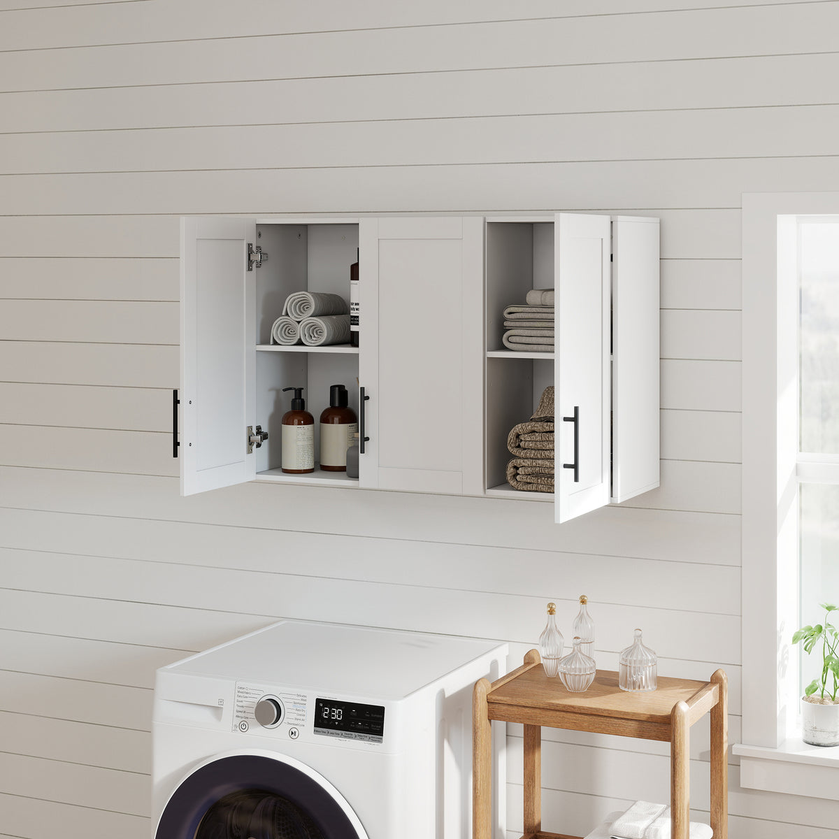 Bathroom Wall Cabinet, Modern Medicine Cabinet Wall Mounted, Over The Toilet Space Saver with 3 Doors and Adjustable Shelves for Toilet, Bathroom, Washroom, White