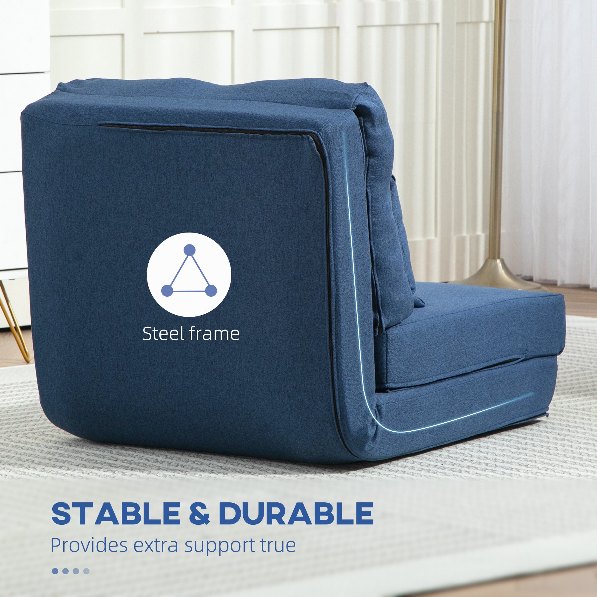 Convertible Chair, Floor Lazy Sofa with Adjustable Backrest, Dark Blue