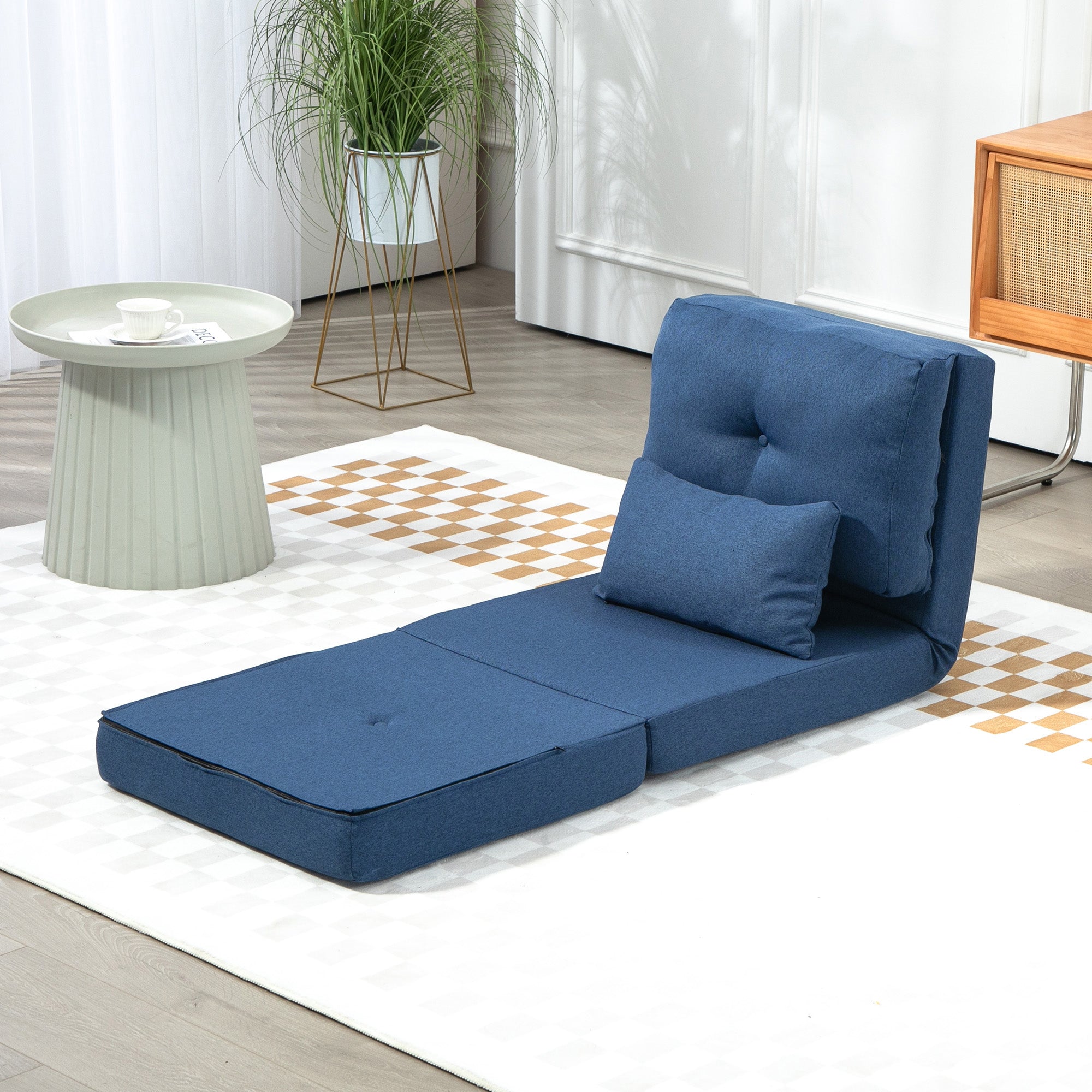 Convertible Chair, Floor Lazy Sofa with Adjustable Backrest, Dark Blue