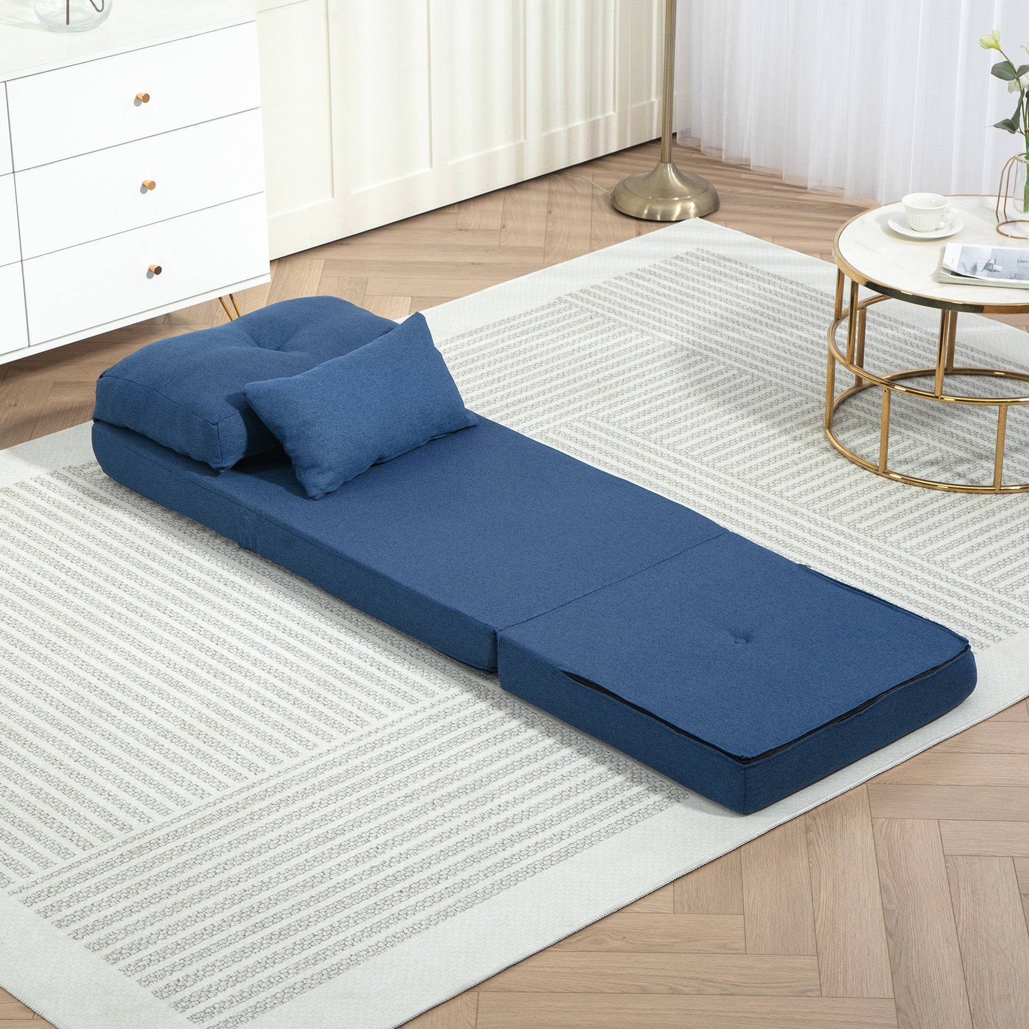 Convertible Chair, Floor Lazy Sofa with Adjustable Backrest, Dark Blue