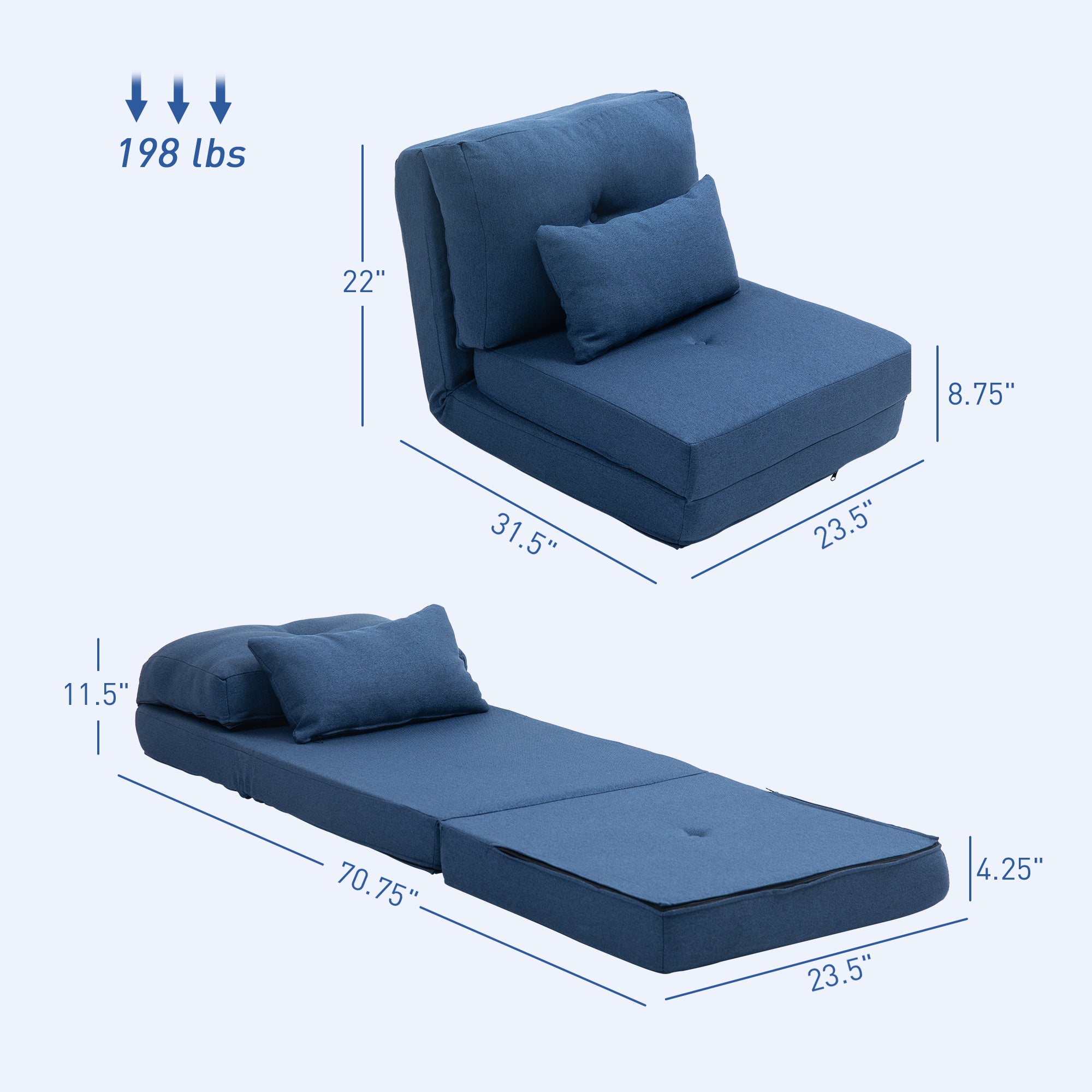 Convertible Chair, Floor Lazy Sofa with Adjustable Backrest, Dark Blue