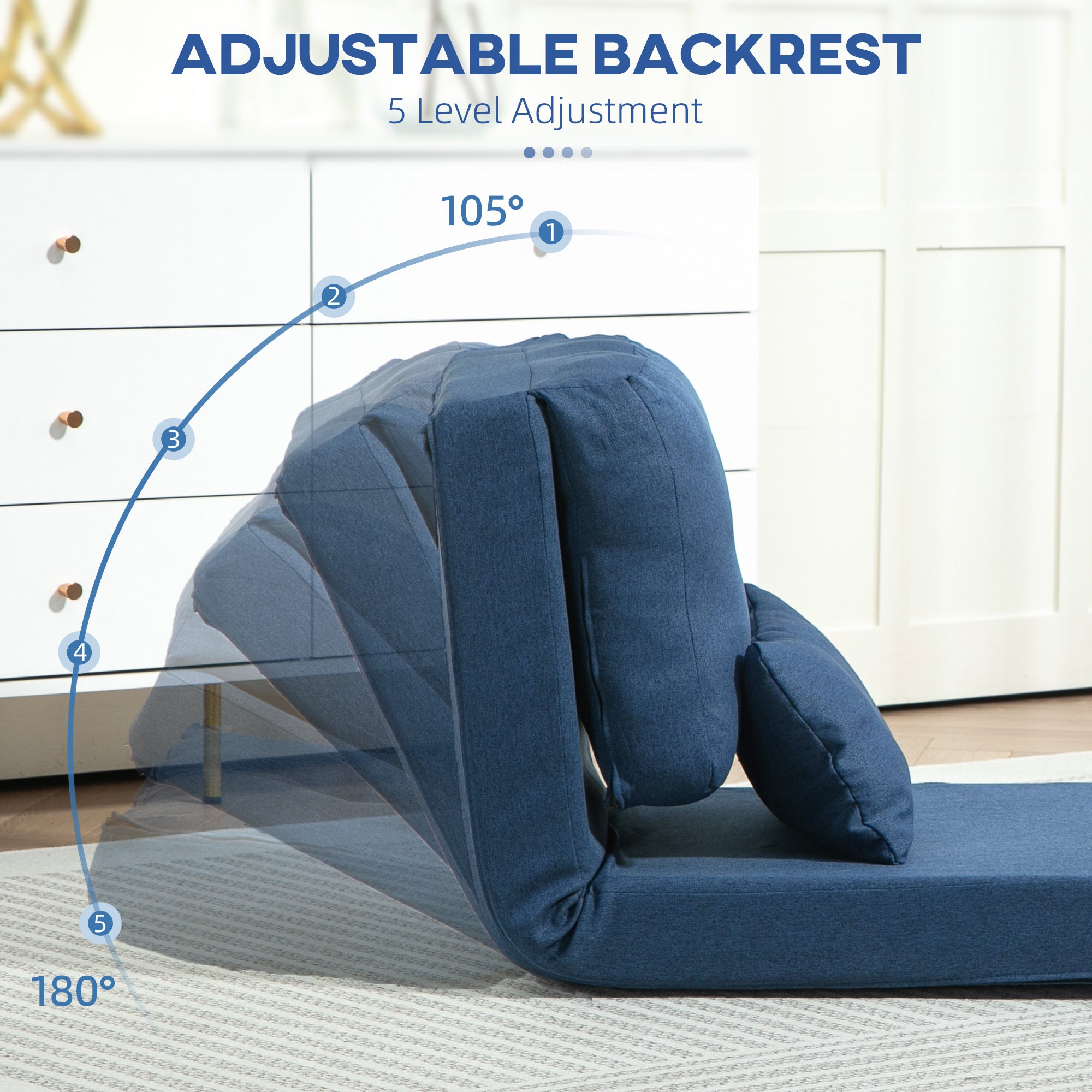 Convertible Chair, Floor Lazy Sofa with Adjustable Backrest, Dark Blue