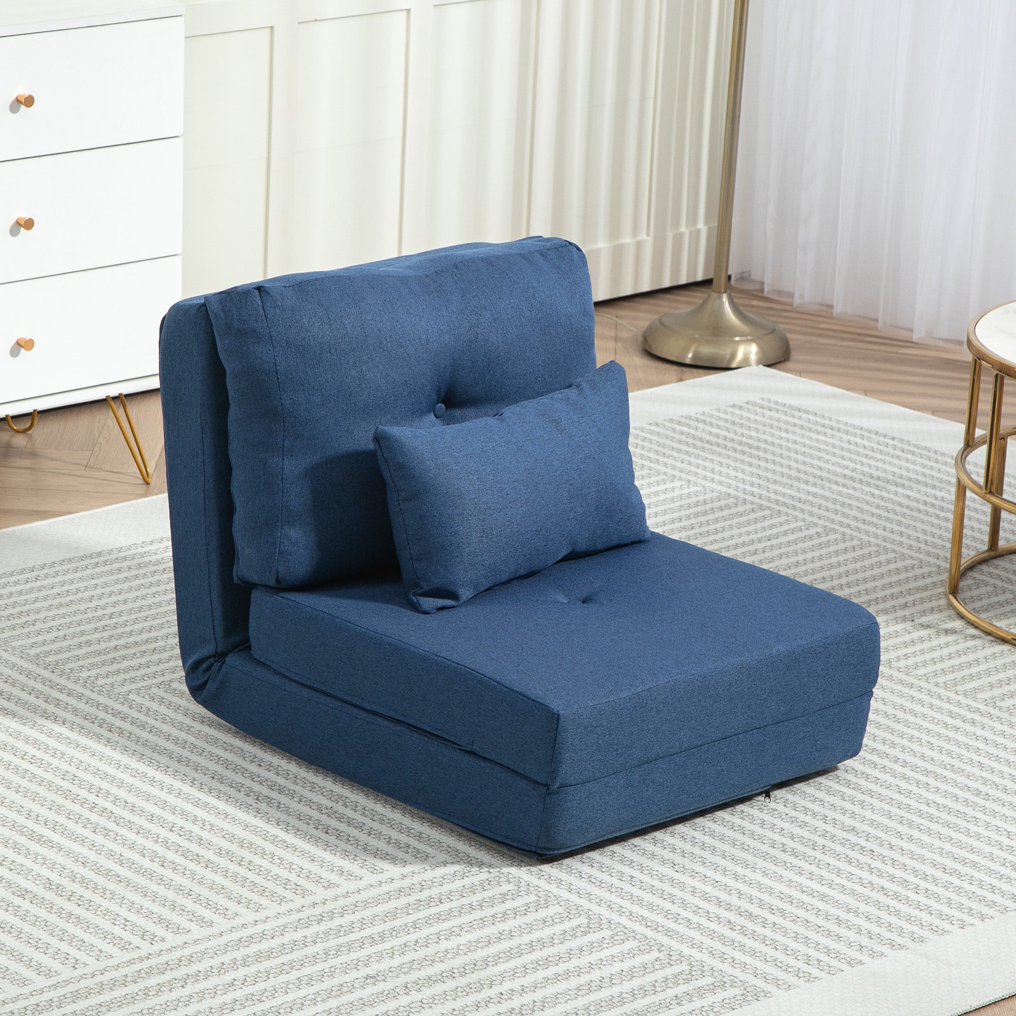 Convertible Chair, Floor Lazy Sofa with Adjustable Backrest, Dark Blue