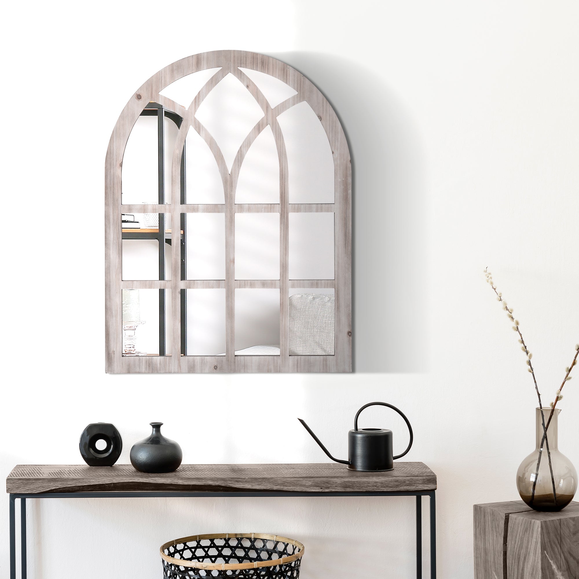 41" x 31.5" Large Rustic Arch Window Mirror for Living Room, Bedroom, Entryway, Natural