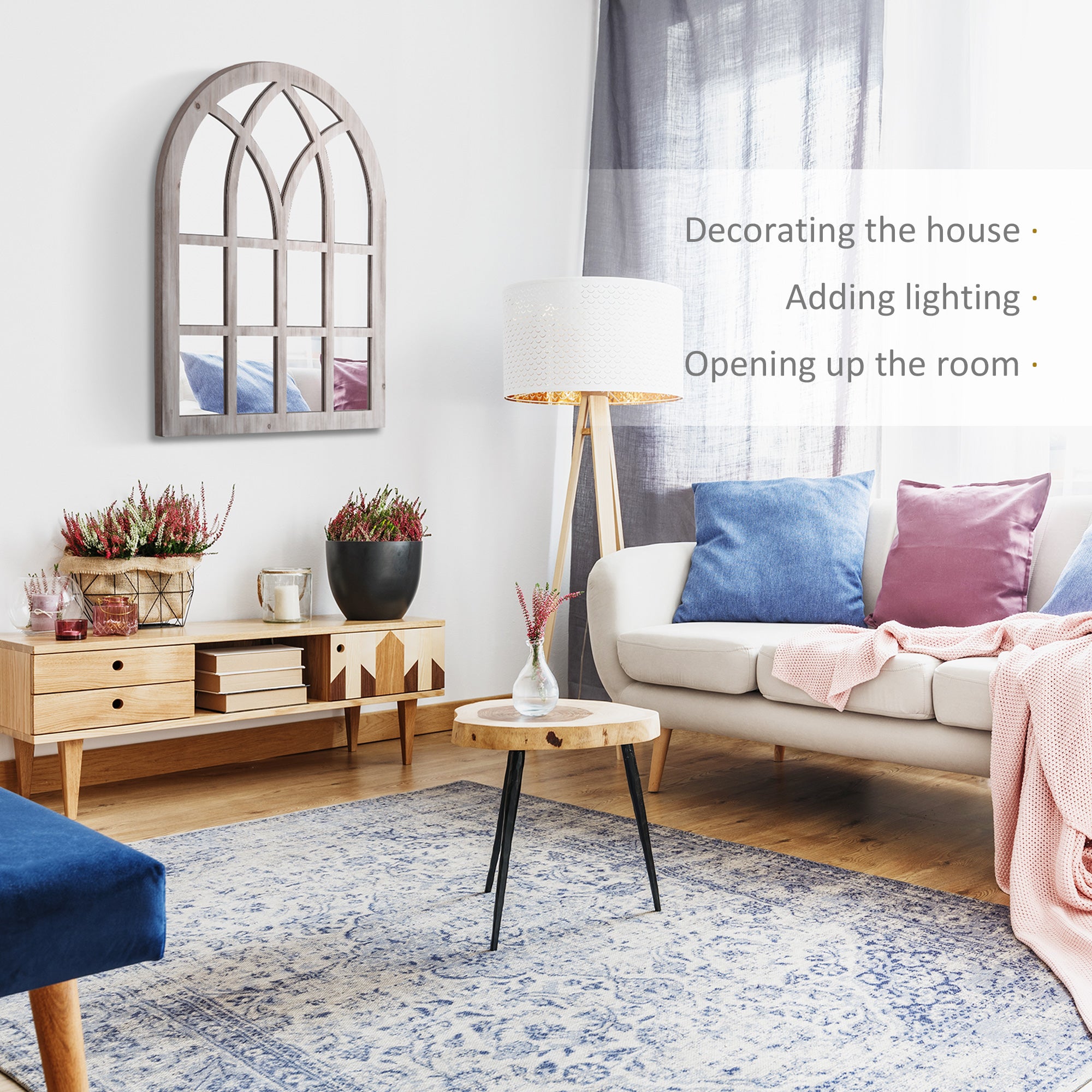 41" x 31.5" Large Rustic Arch Window Mirror for Living Room, Bedroom, Entryway, Natural