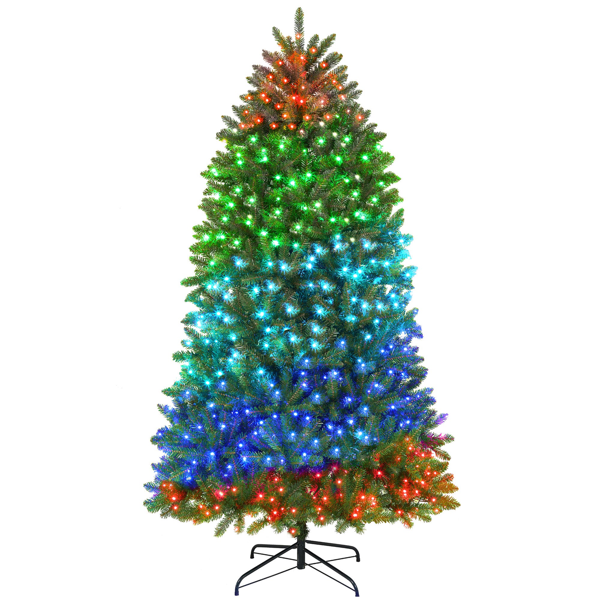 6ft Smart Prelit Christmas Tree with Full-Spectrum RGB Dimmable LEDs, App and Remote Control, Wide Full Hinged Xmas Tree, Easy Assembly, Artificial Holiday Decoration, Green