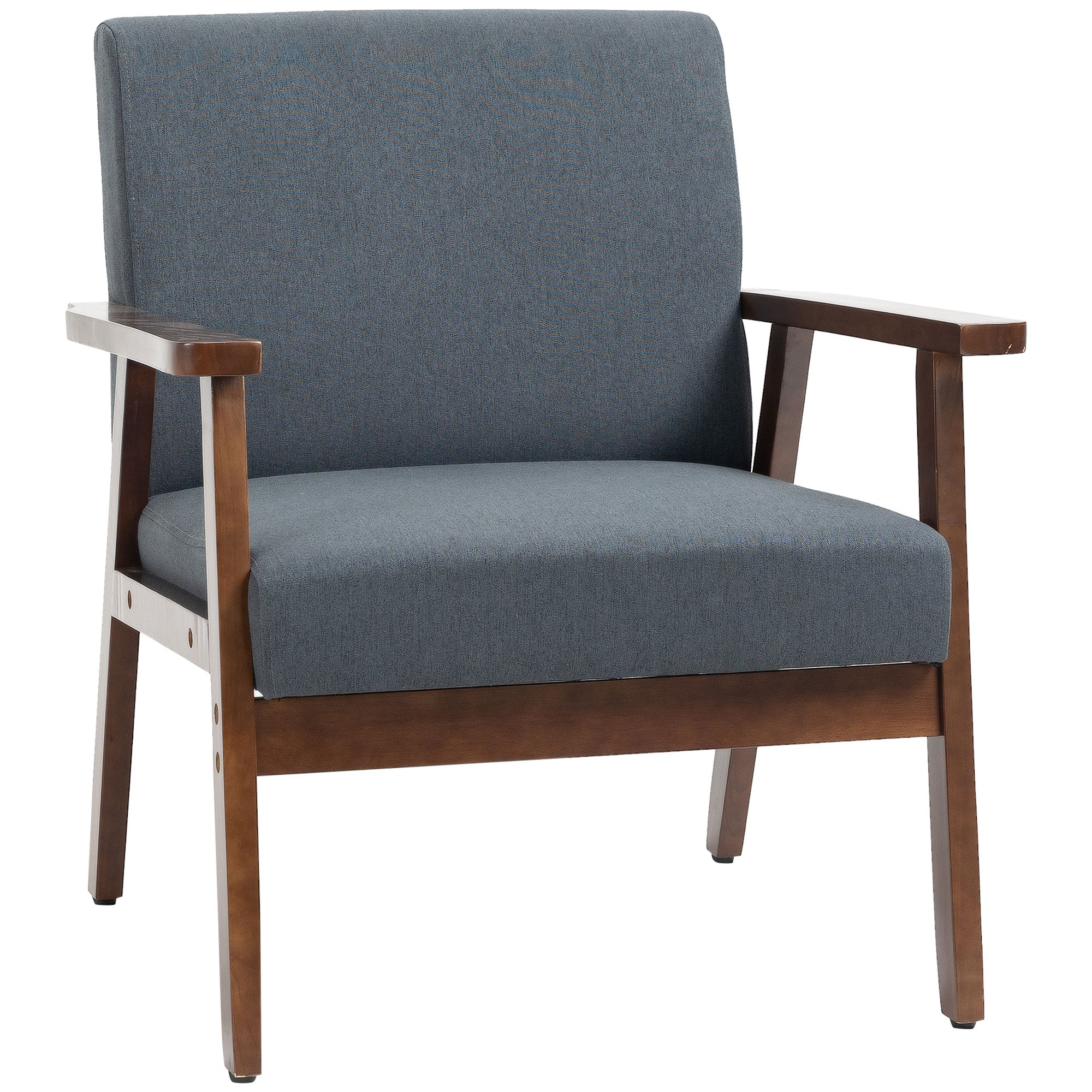 HOMCOM Modern Accent Chairs with Cushioned Seat, Upholstered Linen-Feel Armchair for Bedroom, Living Room Chair with Arms and Wood Legs, Dark Gray