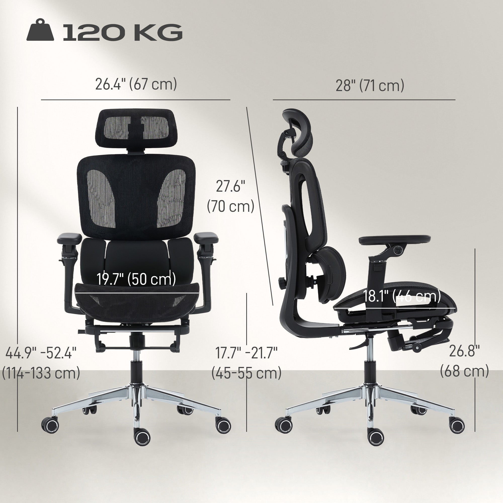 Ergonomic Office Chair, Mesh Computer Desk Chair with 6D Armrests, Adjustable Headrest, Lumbar Support and Seat Depth, Footrest, High Back, Reclining Backrest, Black