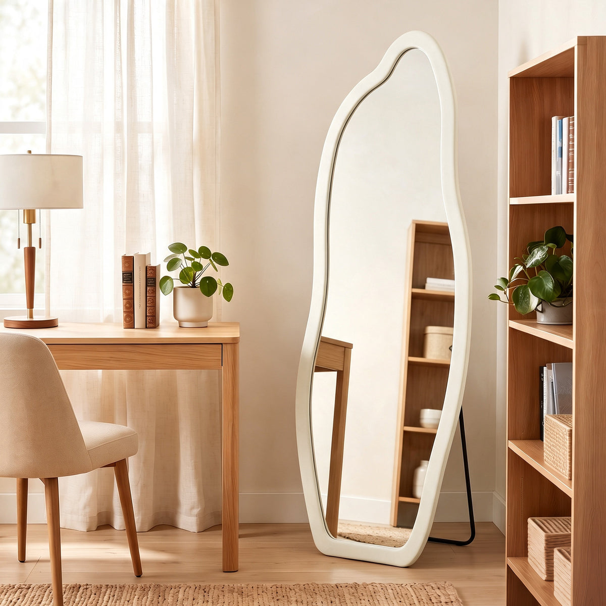 63" x 23.6" Full Length Mirror, Freestanding or Wall-Mounted Full Body Mirror with Velvet Padded Frame and Arched Top for Living Room, Bedroom, Cream White