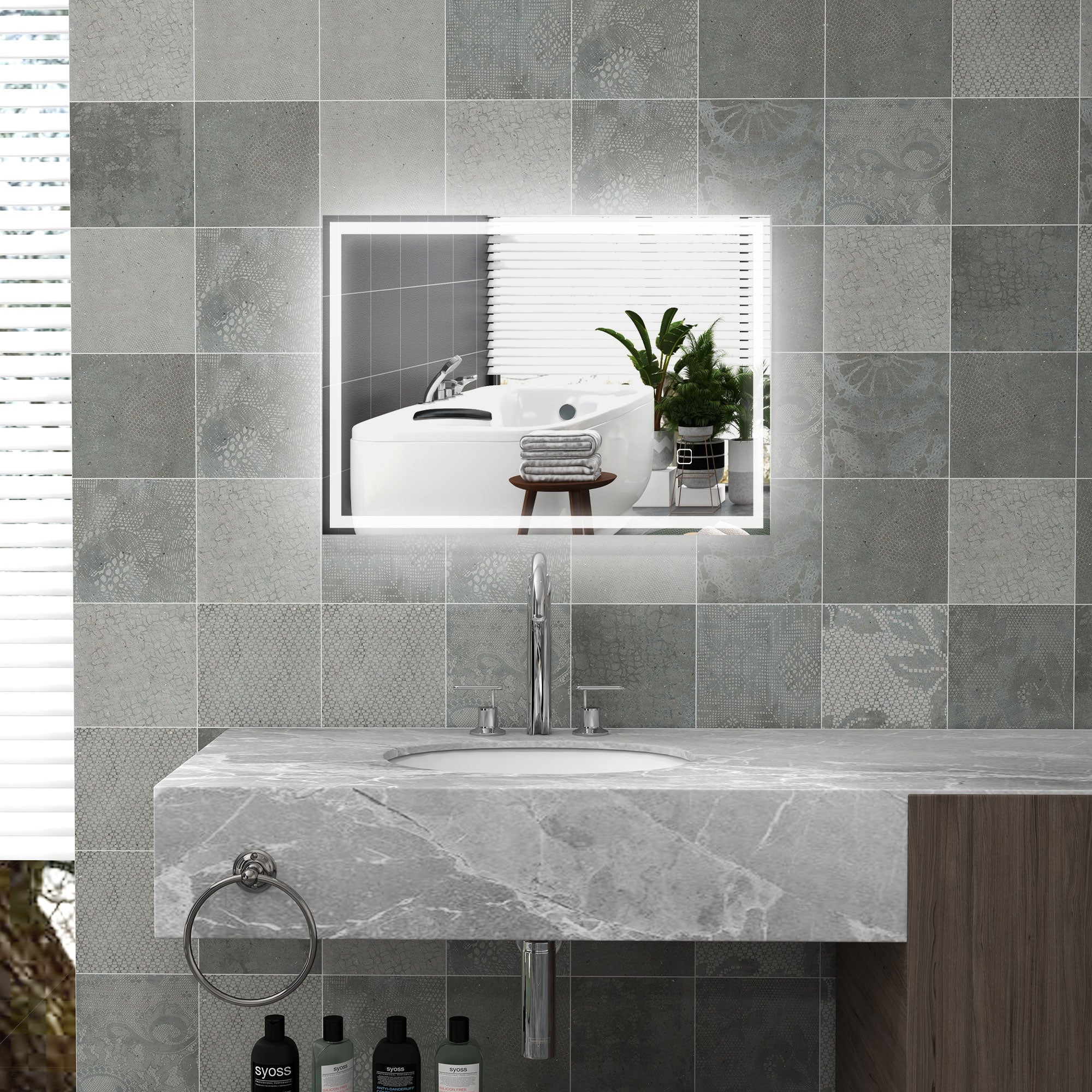 32" x 24" Bathroom Mirror with LED Lights Dimmable Makeup Mirror Smart Touch