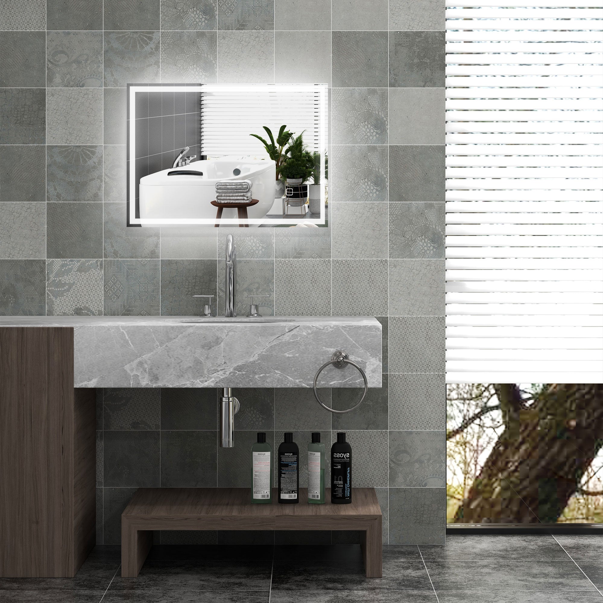 32" x 24" Bathroom Mirror with LED Lights Dimmable Makeup Mirror Smart Touch