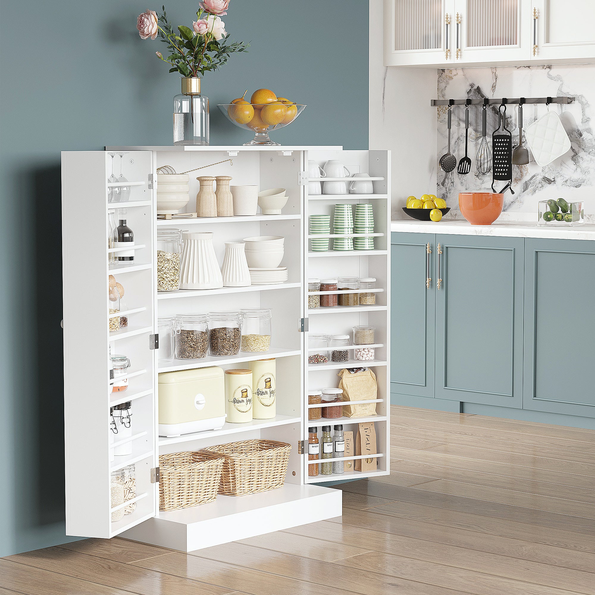 41" Modern Kitchen Pantry Freestanding Storage Cabinet White