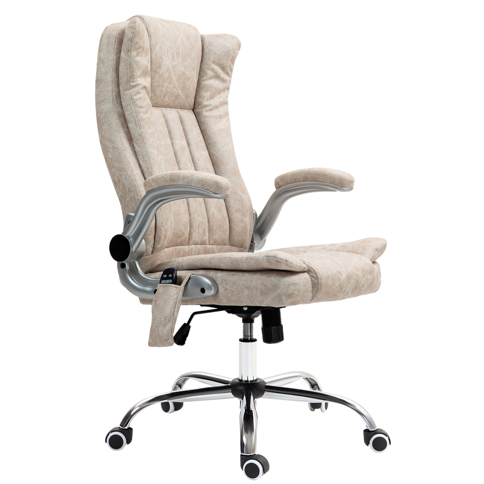 6-Point Massage Office Chair w/ Heat, Flip up Armrest & Swivel Wheels, Cream White