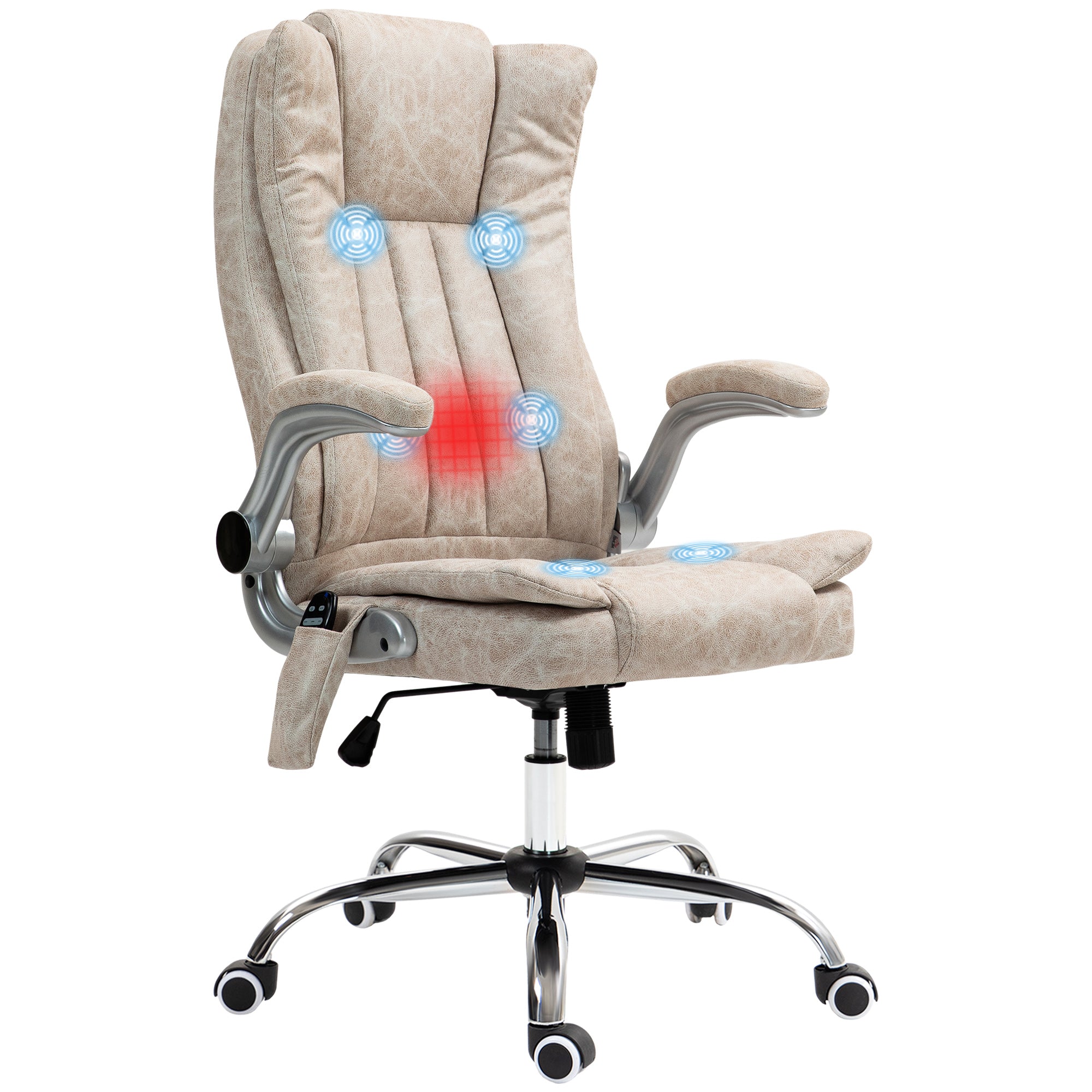 6-Point Massage Office Chair w/ Heat, Flip up Armrest & Swivel Wheels, Cream White