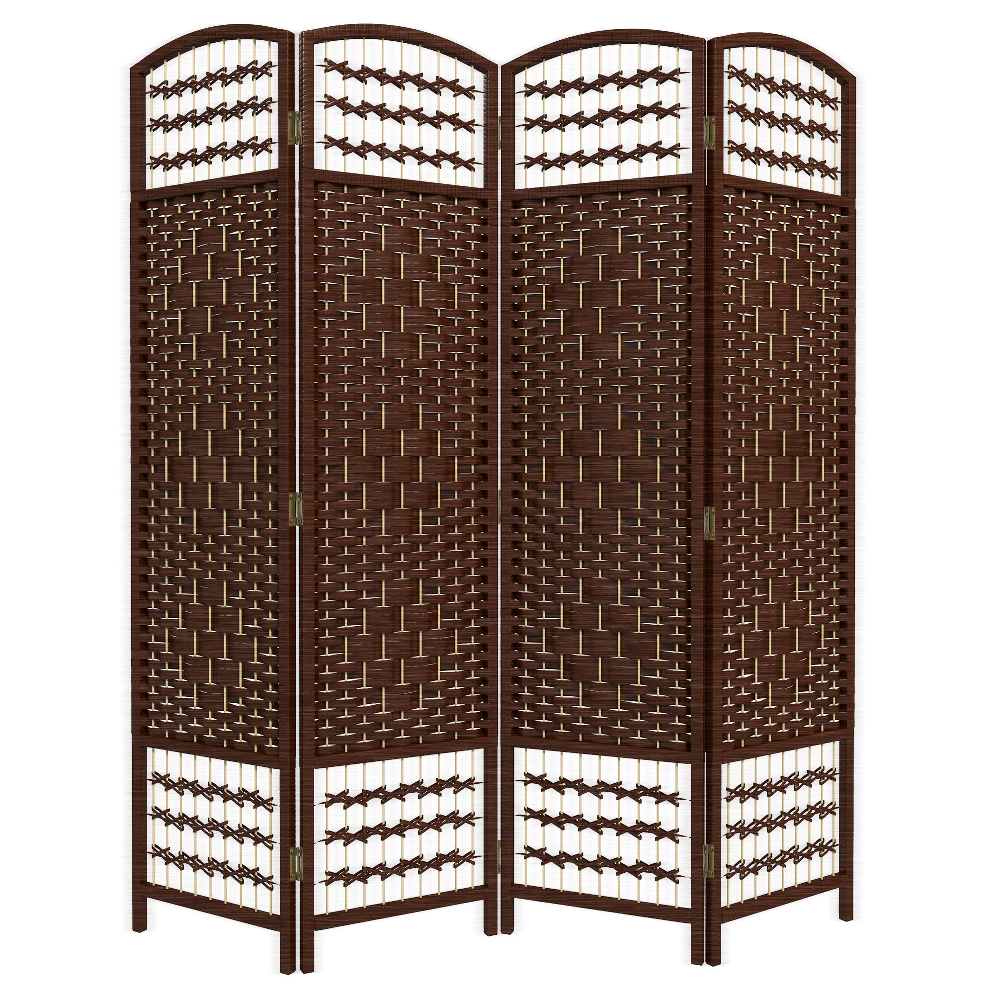 4 Panel Folding Room Divider, Portable Privacy Screen, Wave Fiber, Brown