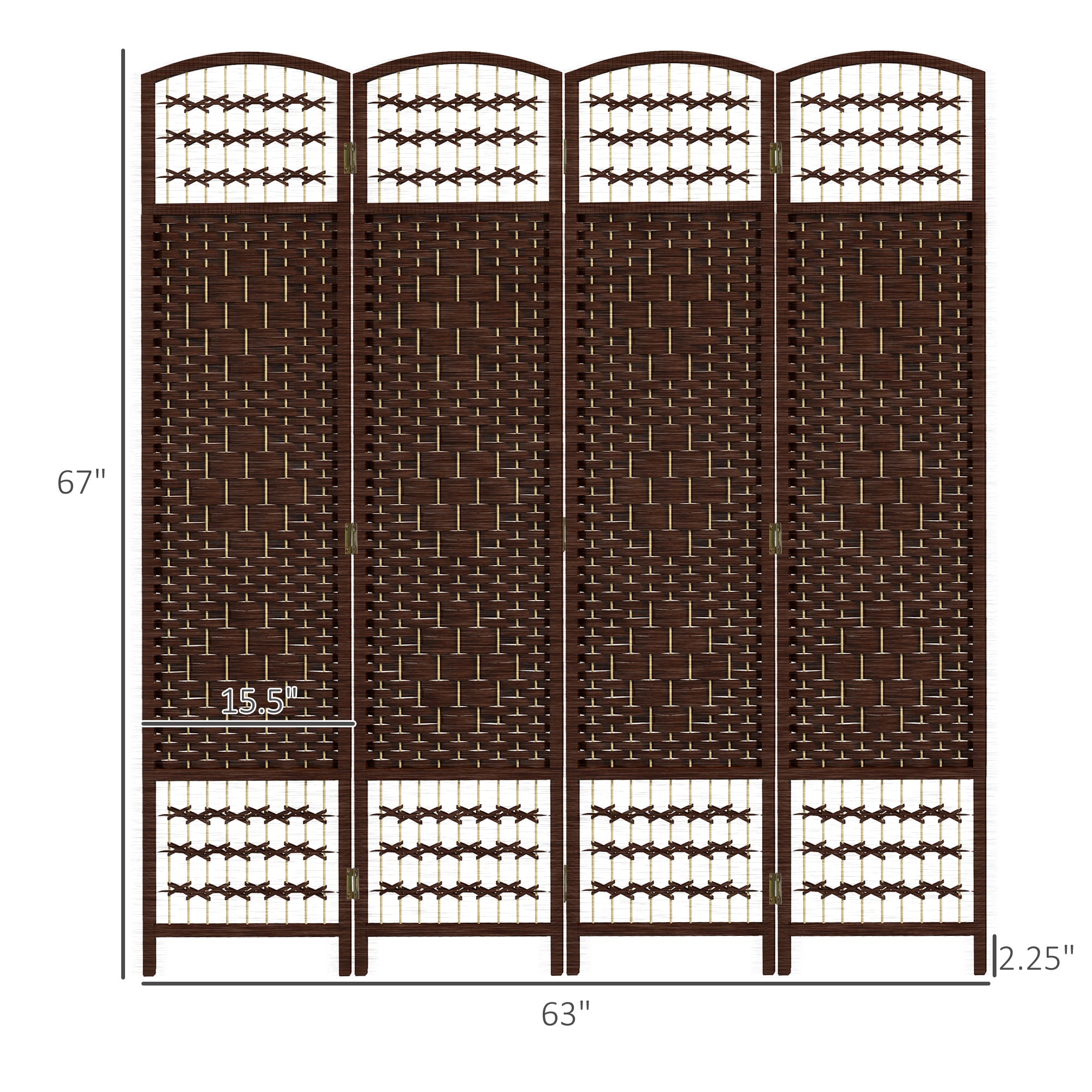 4 Panel Folding Room Divider, Portable Privacy Screen, Wave Fiber, Brown