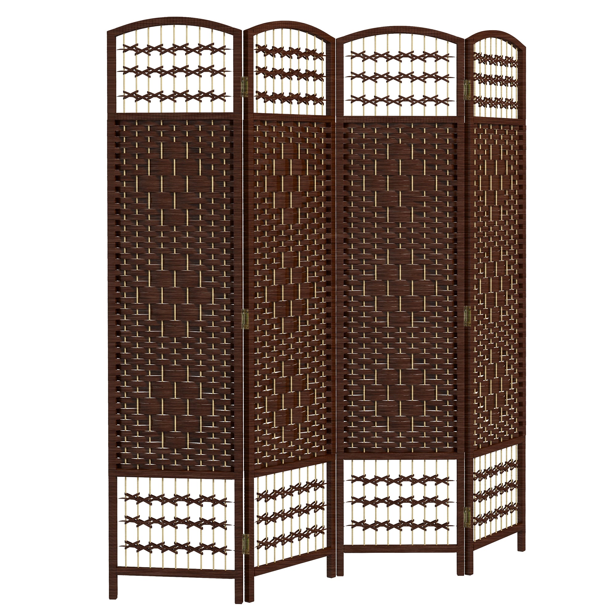 4 Panel Folding Room Divider, Portable Privacy Screen, Wave Fiber, Brown
