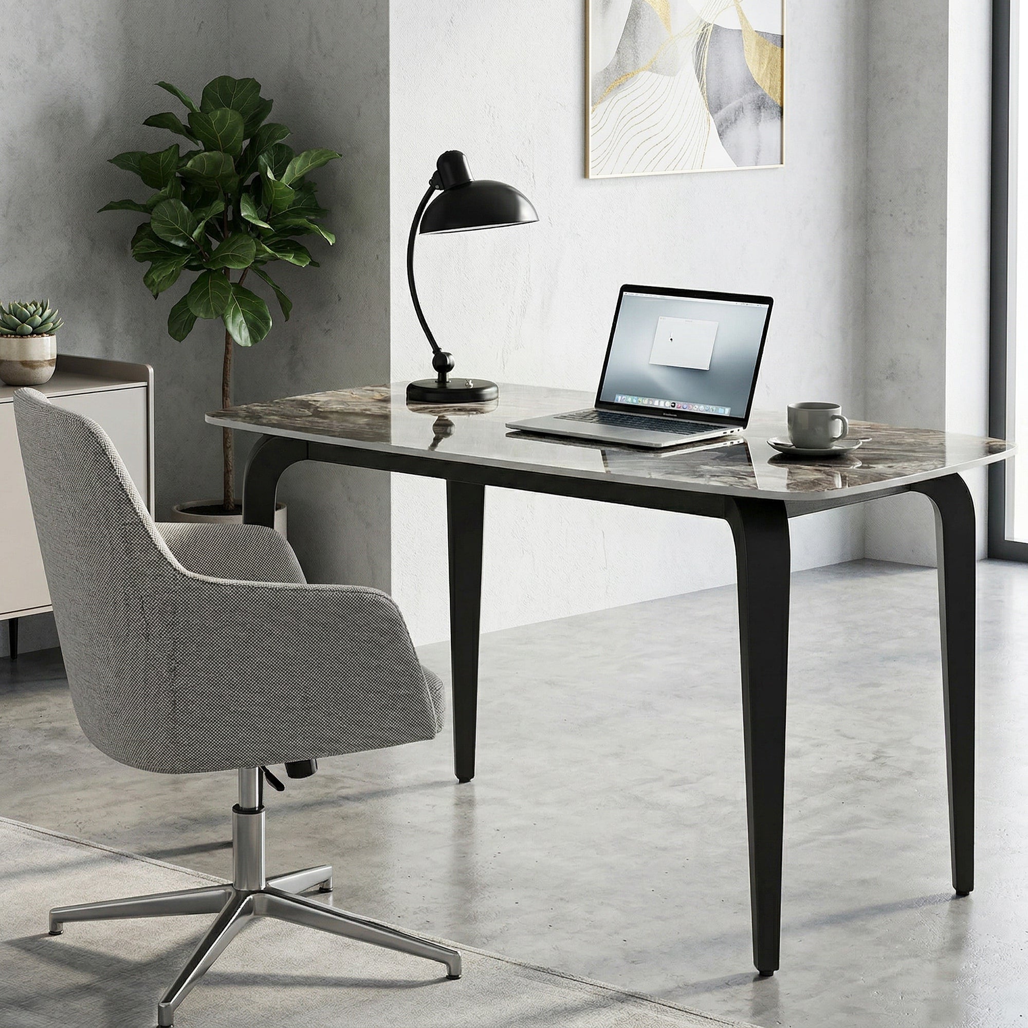 Dining Table for 4, 130W x 70D x 75H cm, Modern Kitchen Table with Sintered Stone Tabletop, Metal Legs for Dining Room, Kitchen, Living Room, Brown
