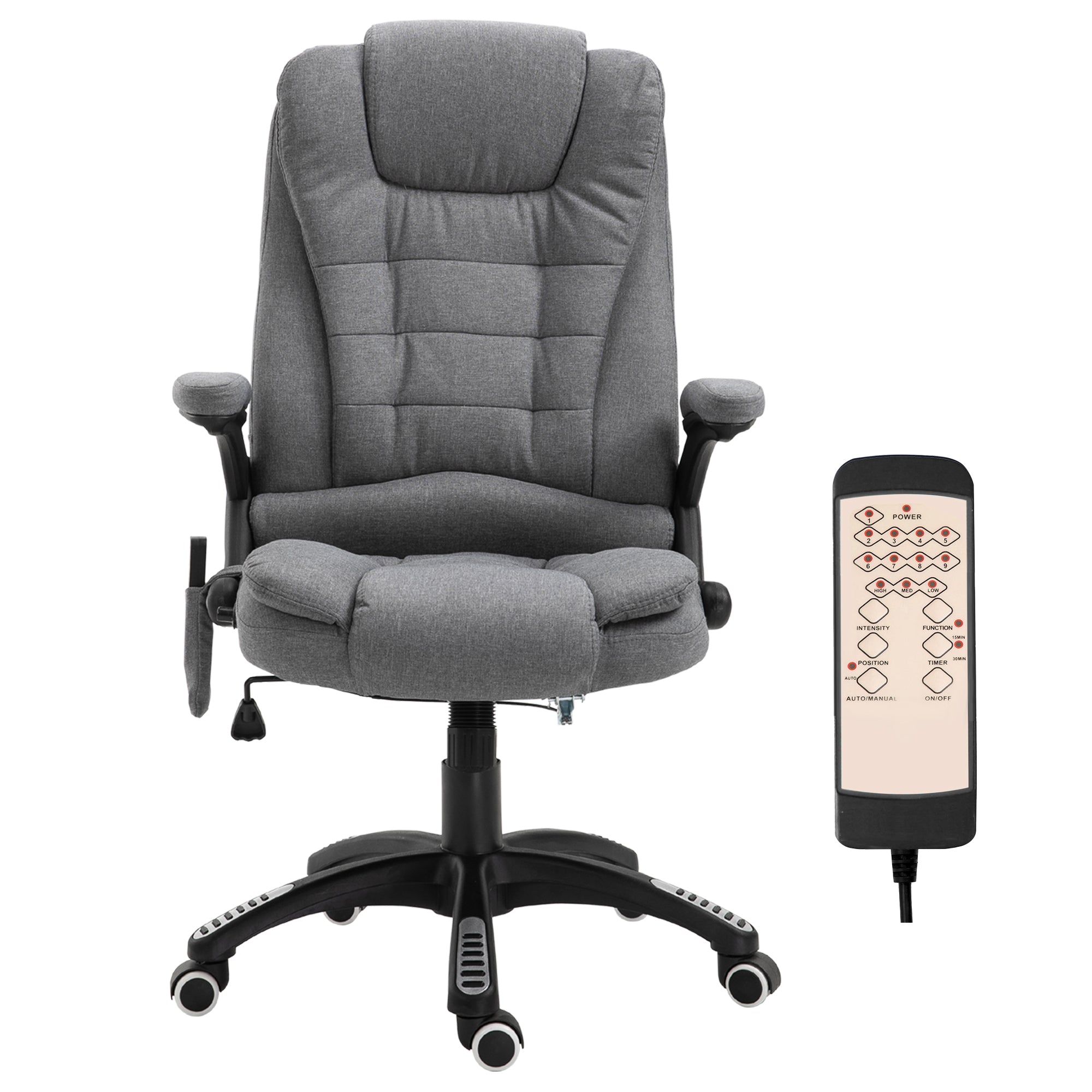 Vinsetto 6 Point Vibrating Massage Home Office Chair High Back Executive Chair with Reclining Back, Swivel Wheels, Grey