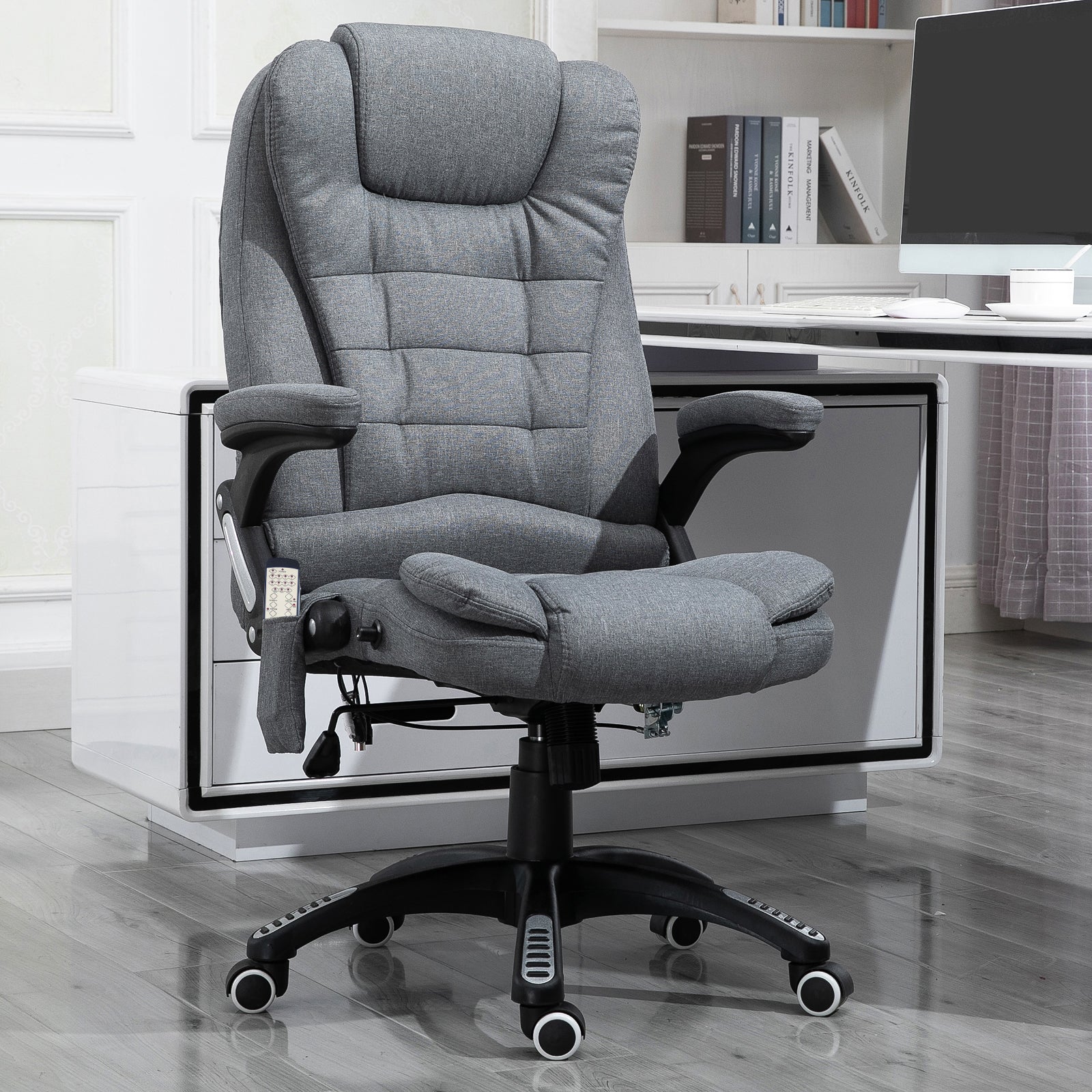 Vinsetto 6 Point Vibrating Massage Home Office Chair High Back Executive Chair with Reclining Back, Swivel Wheels, Grey
