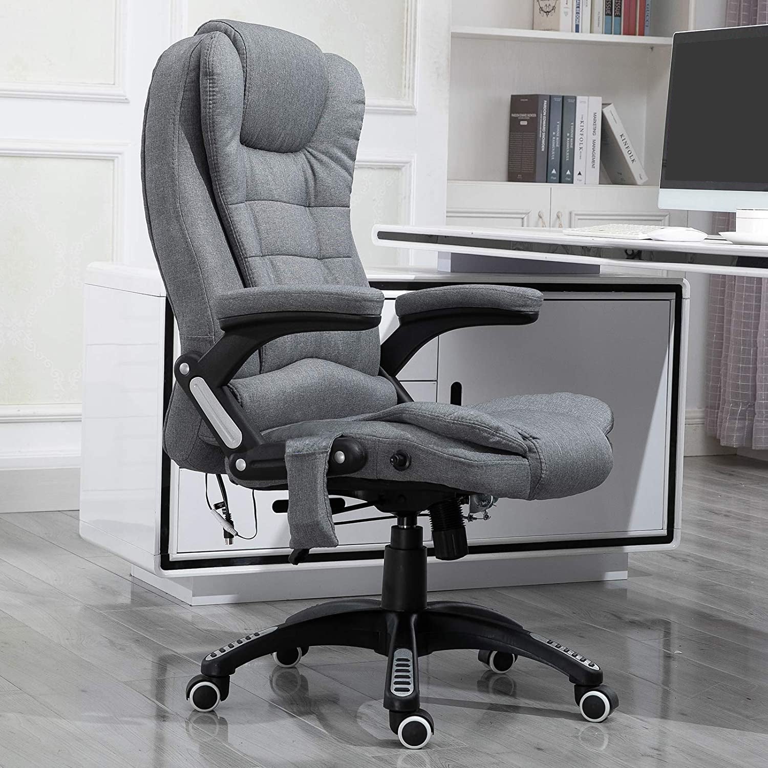 Vinsetto 6 Point Vibrating Massage Home Office Chair High Back Executive Chair with Reclining Back, Swivel Wheels, Grey