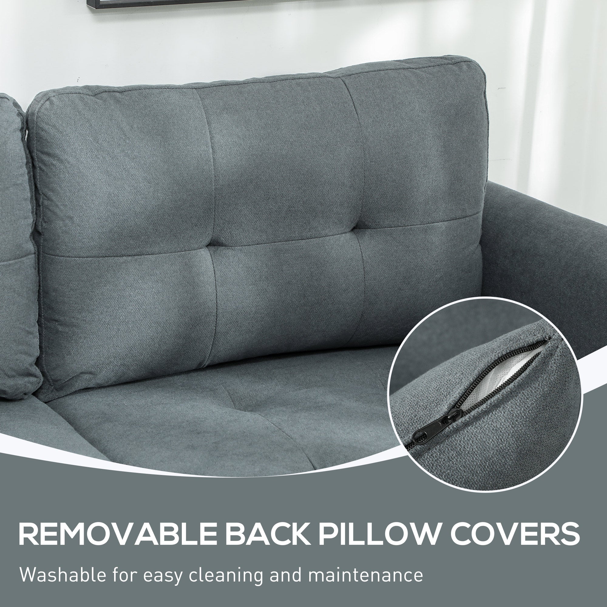 HOMCOM Convertible Modular Sectional Sofa with Storage, Tufted 3 Seater Sofa Set, L Shaped Sofa Couch with Ottoman, Wood Frame for Living Room, Dark Grey