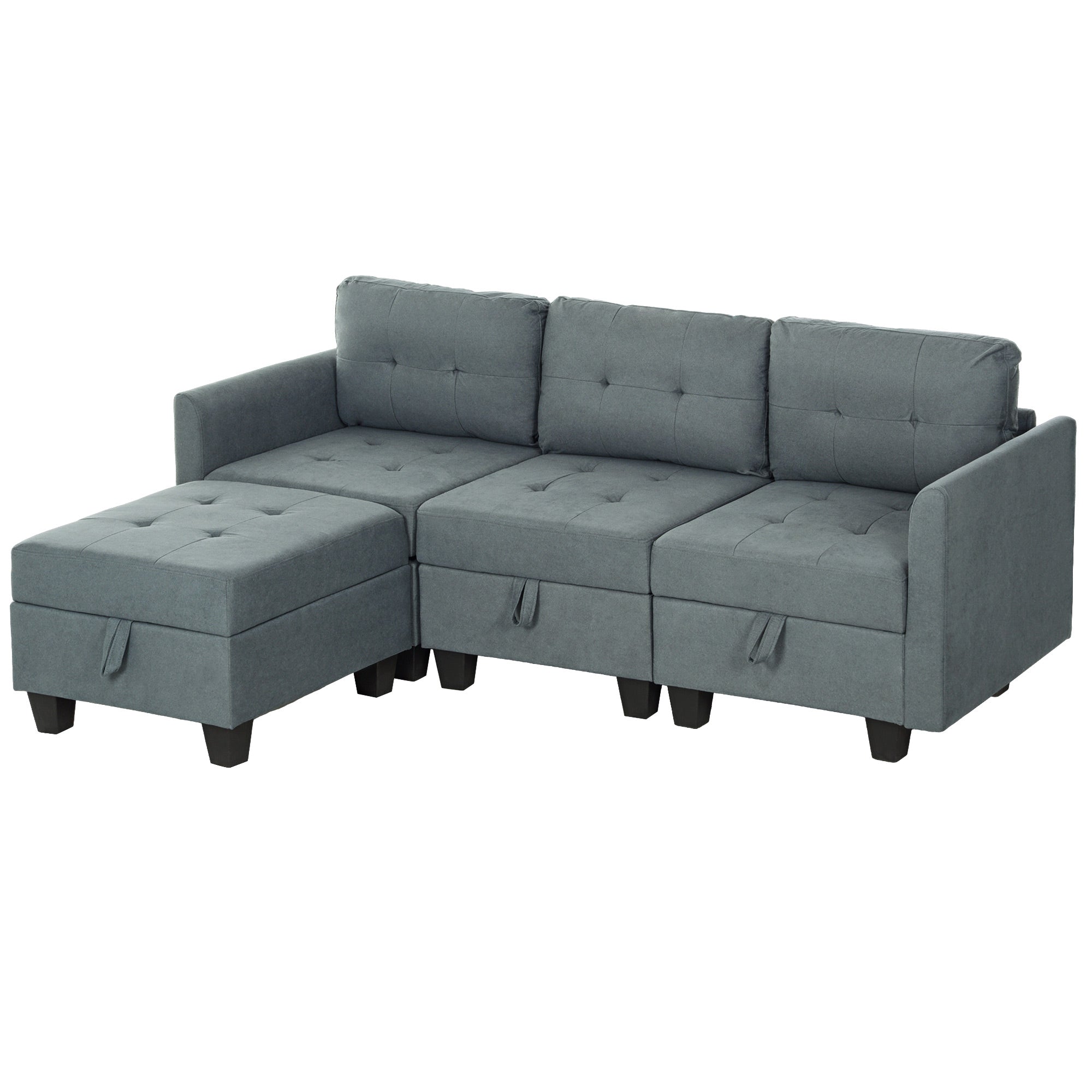 HOMCOM Convertible Modular Sectional Sofa with Storage, Tufted 3 Seater Sofa Set, L Shaped Sofa Couch with Ottoman, Wood Frame for Living Room, Dark Grey