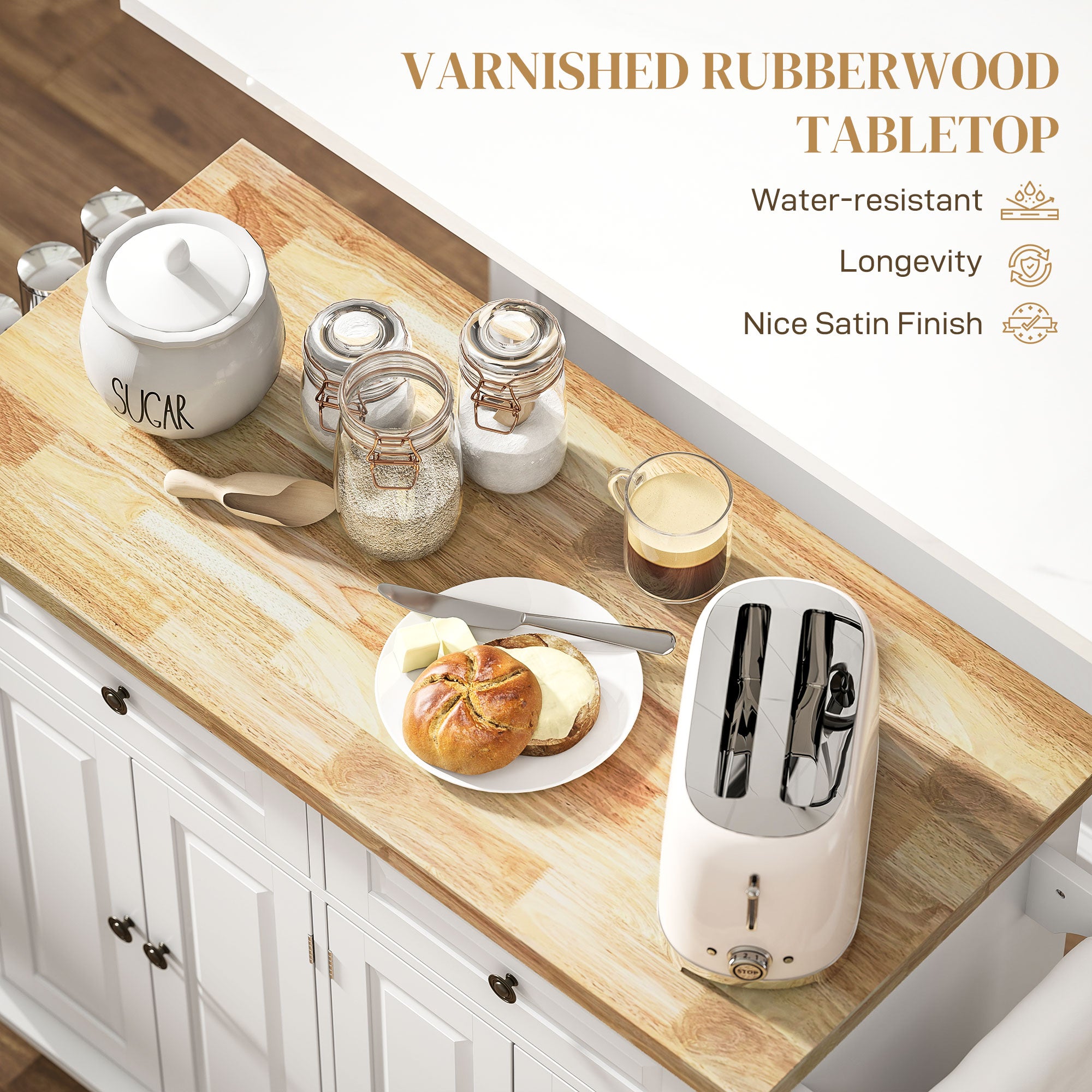 GlideSpace Rolling Kitchen Microwave Island with Flexible Storage Shelf Unit and Drawers - HOMCOM