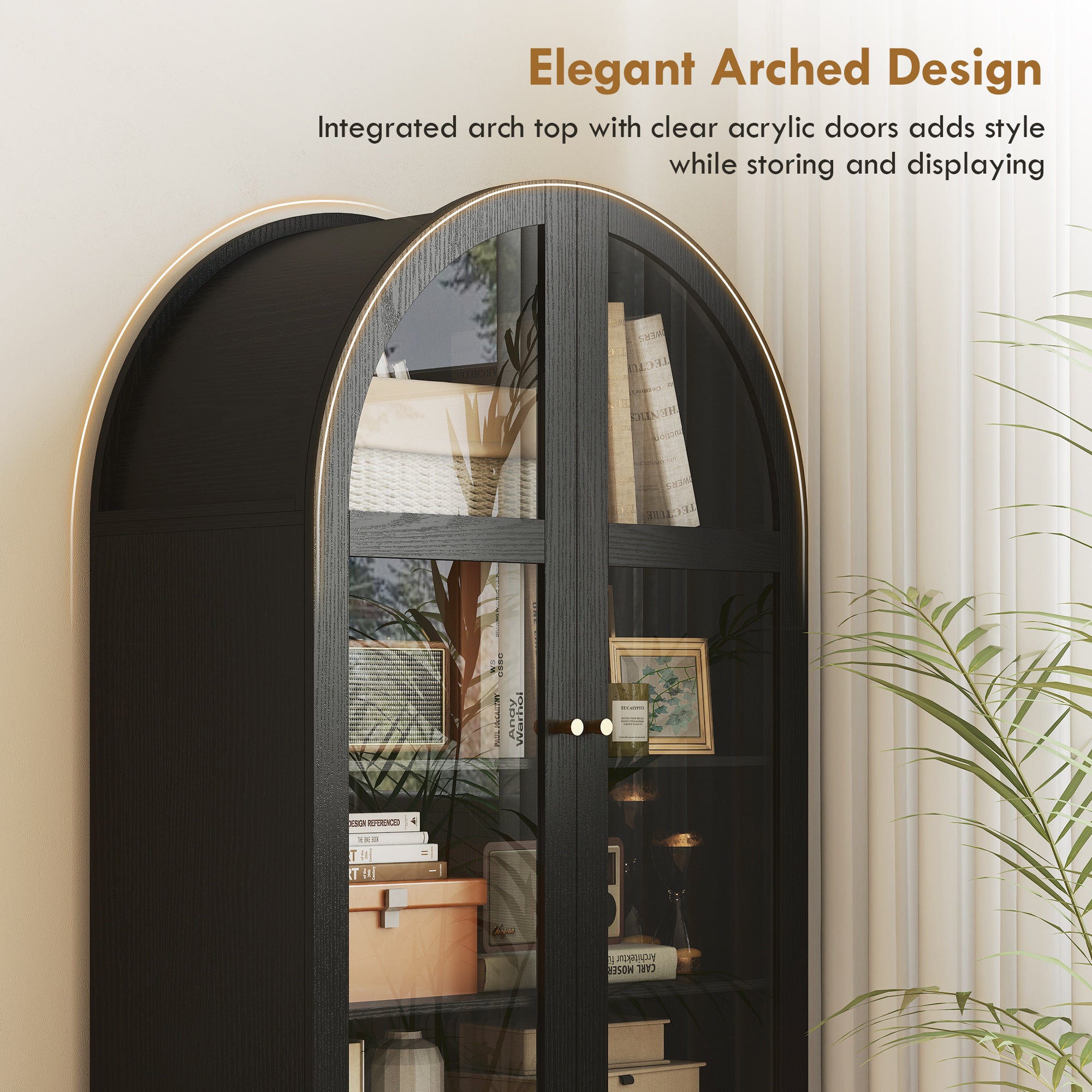 71" Tall Arched Kitchen Pantry Cabinet, Farmhouse Freestanding Kitchen Storage Cabinet with Adjustable Shelves, Acrylic Doors for Living Room, Dining Room, Black - HOMCOM