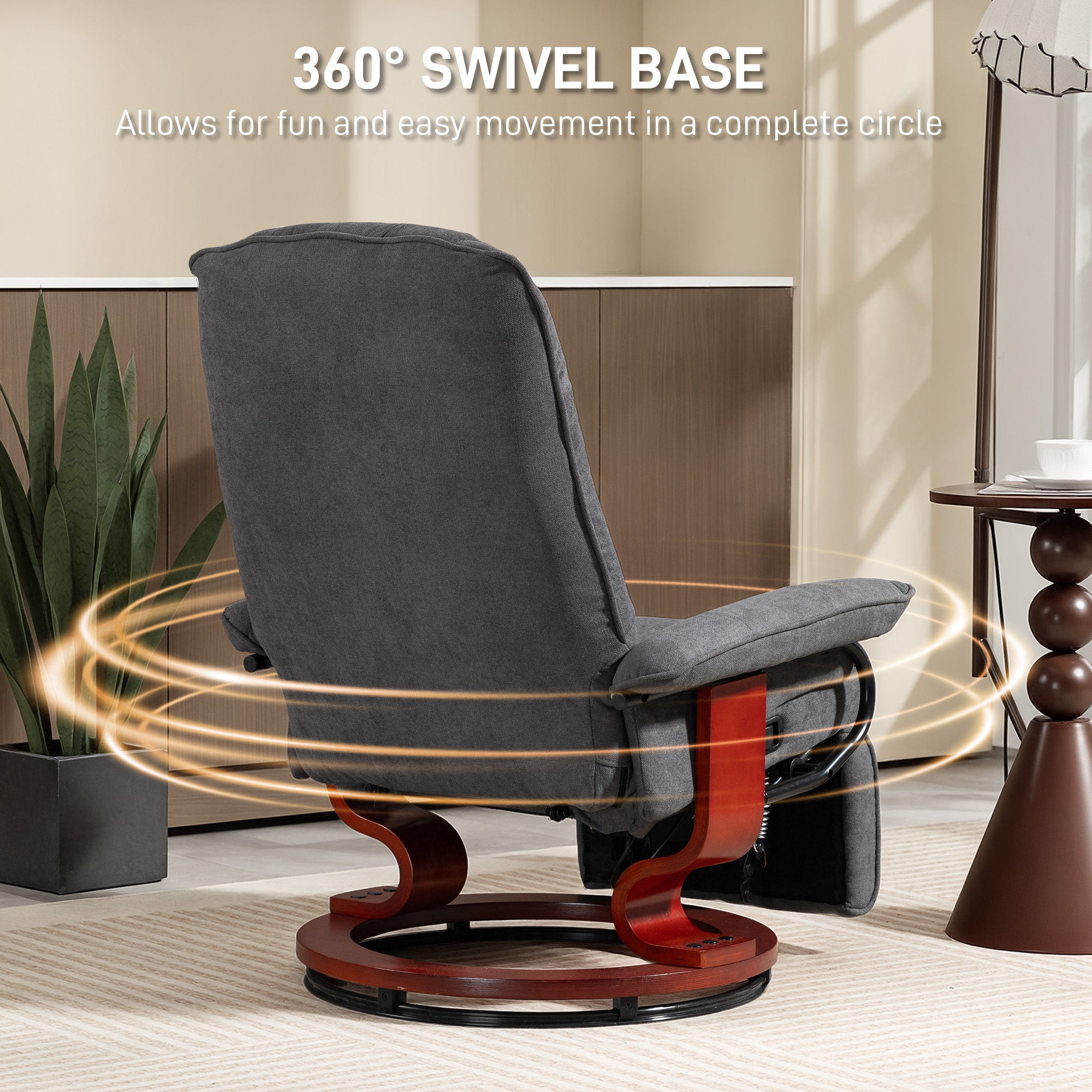 Manual Recliner Chair with Faux Leather Upholstered & Wooden Base for Living Room, Light Grey - HOMCOM