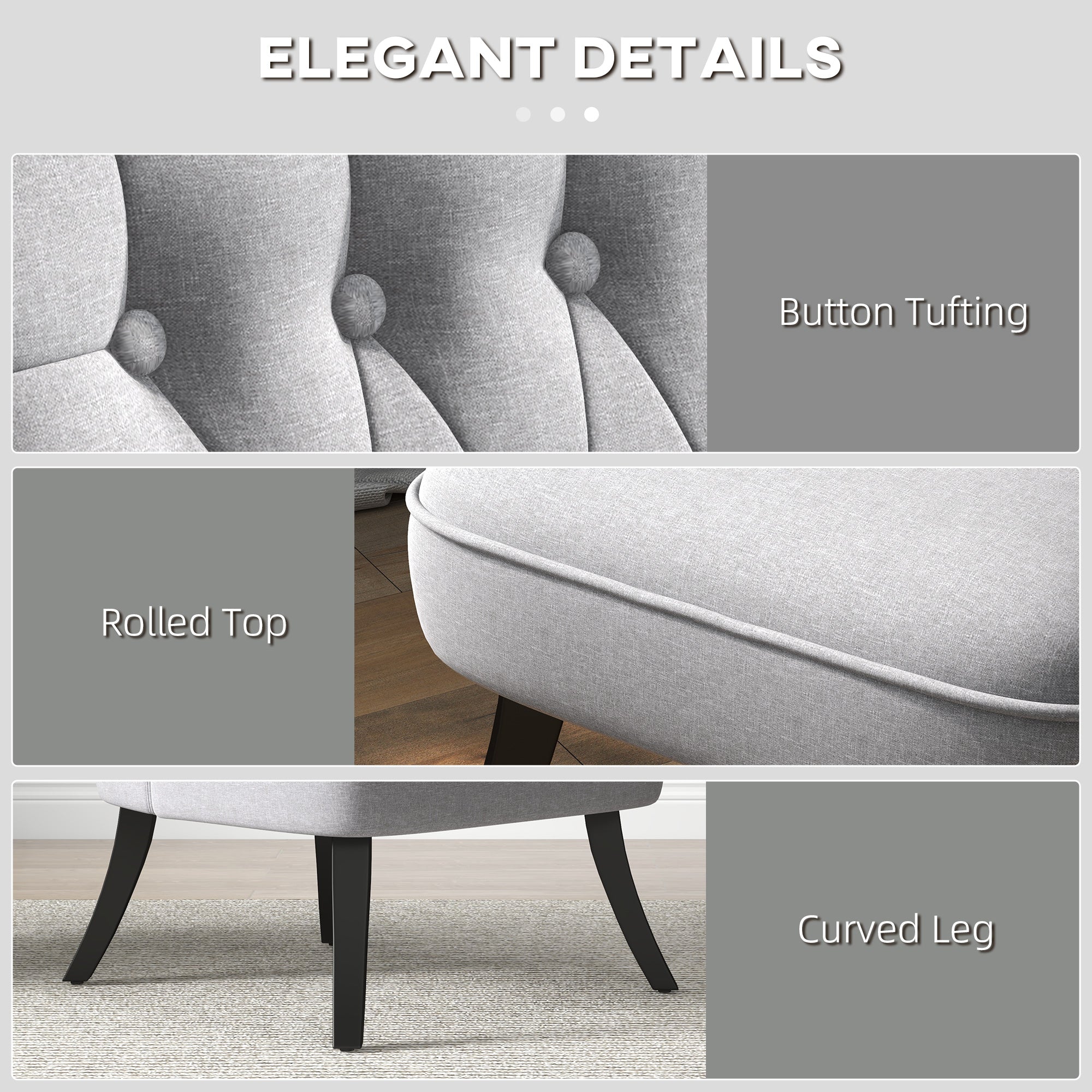 Fabric Single Sofa, Dining Chair with Pillow & Solid Wood Leg for Living Room, Grey