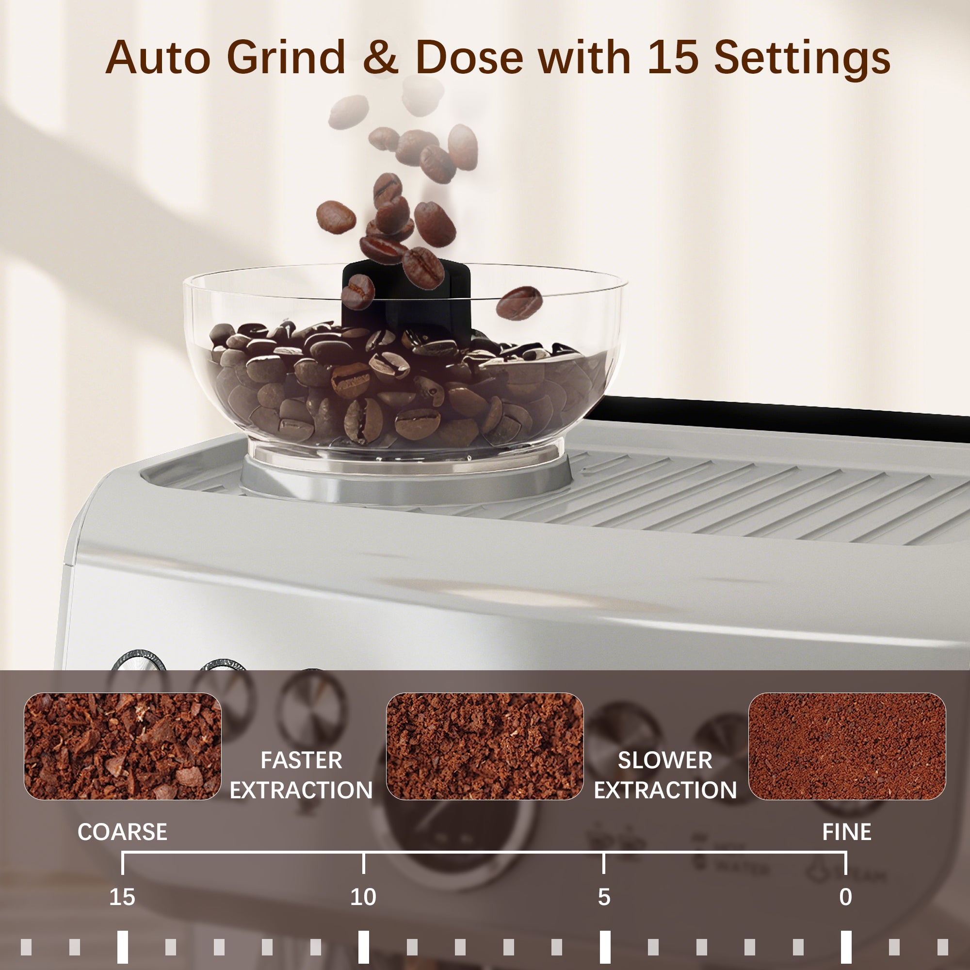 Espresso Machine with Integrated Bean Grinder & Steam Wand, Stainless Steel Silver