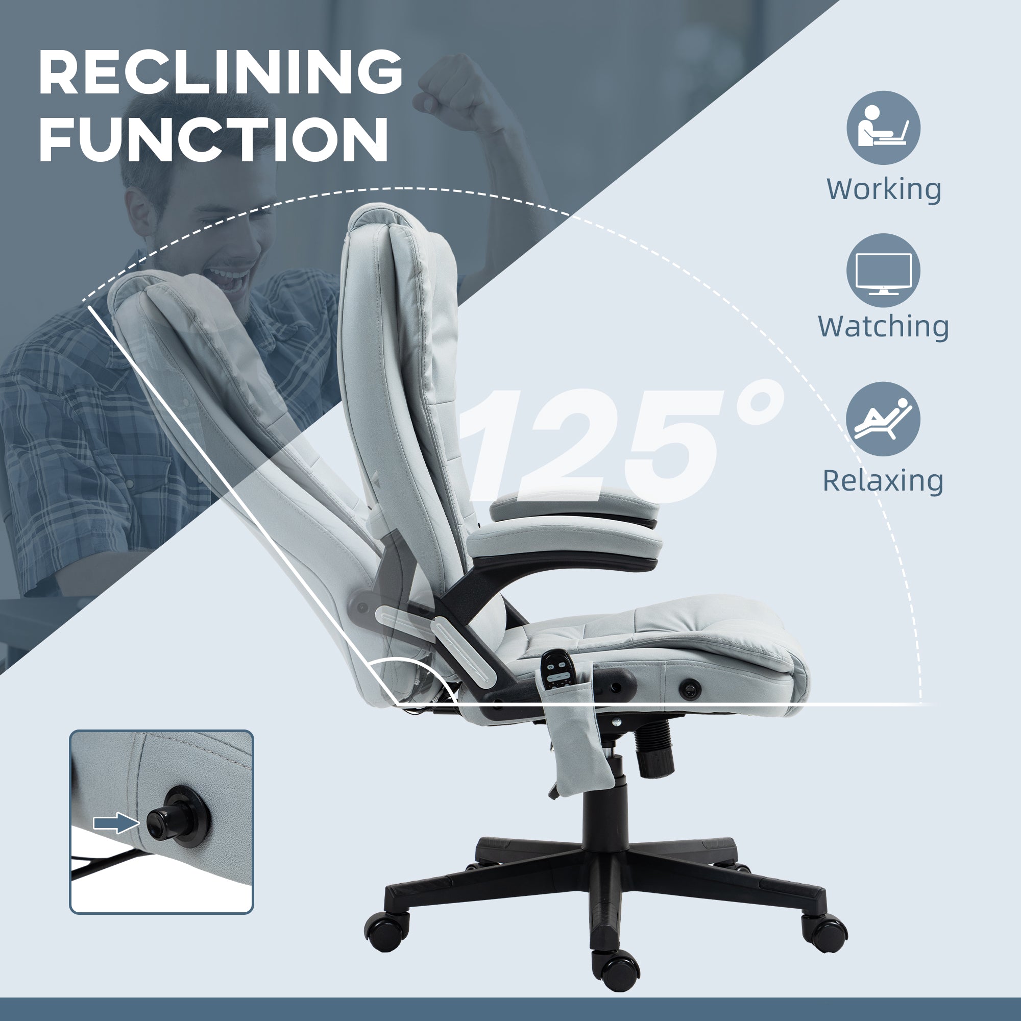 6 Point Vibrating Massage Office Chair with Heat, Microfiber Massage Desk Chair with Reclining Backrest, Light Gray