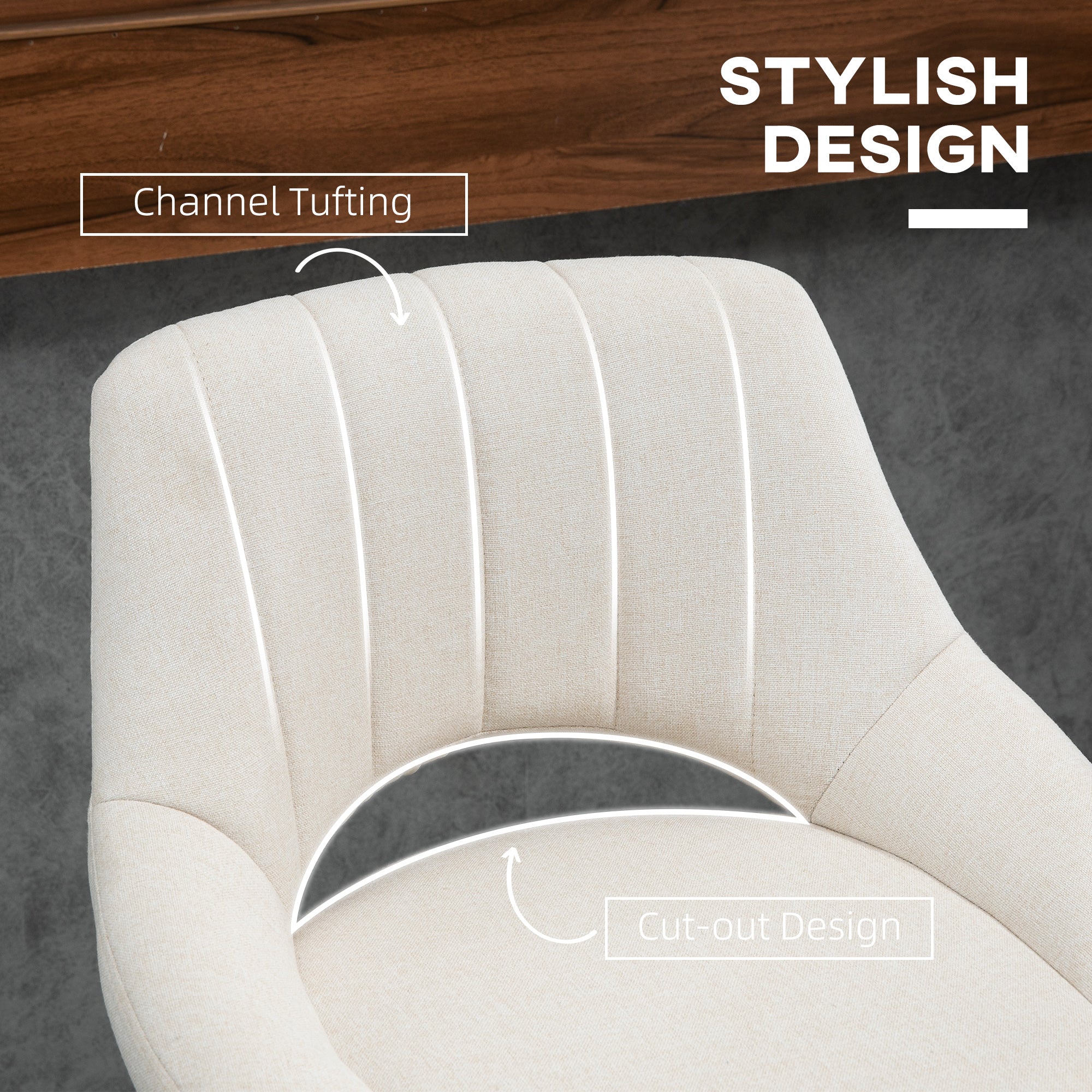 Set of 2 Adjustable Linen Swivel Bar Stools with Round Metal Base, Cream